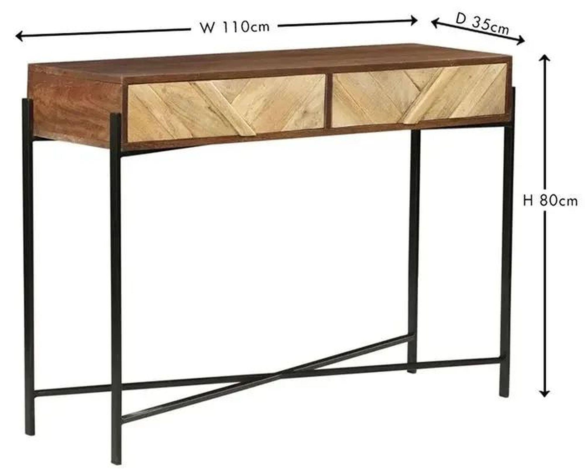 Clearance - Rennes Console Table - 2 Drawer - Rustic Mango Wood - Chevron