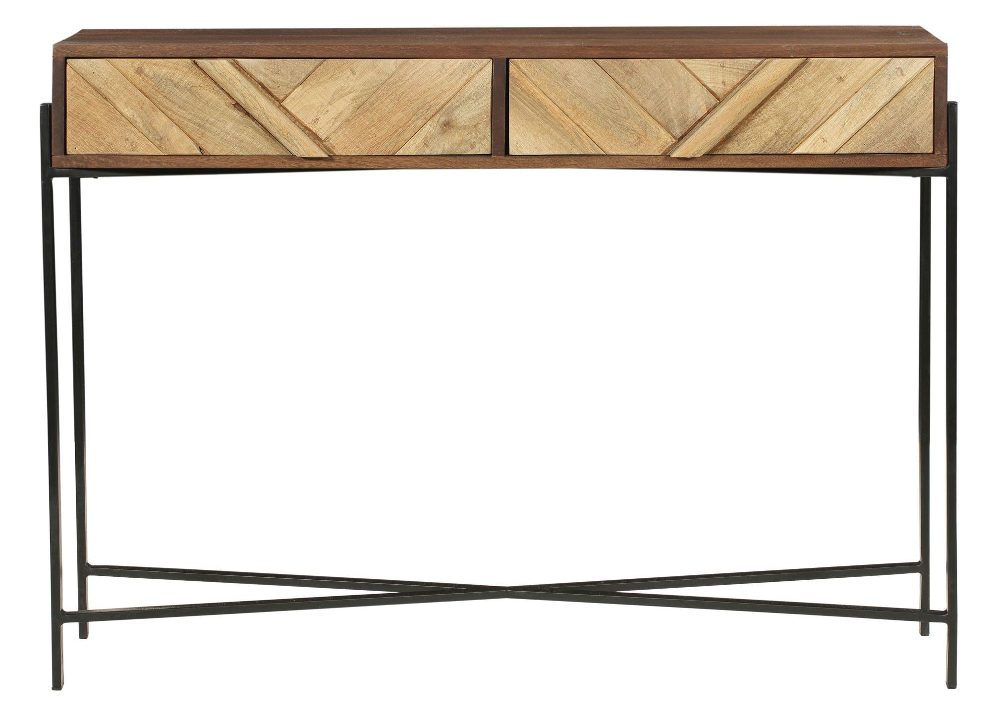 Clearance - Rennes Console Table - 2 Drawer - Rustic Mango Wood - Chevron