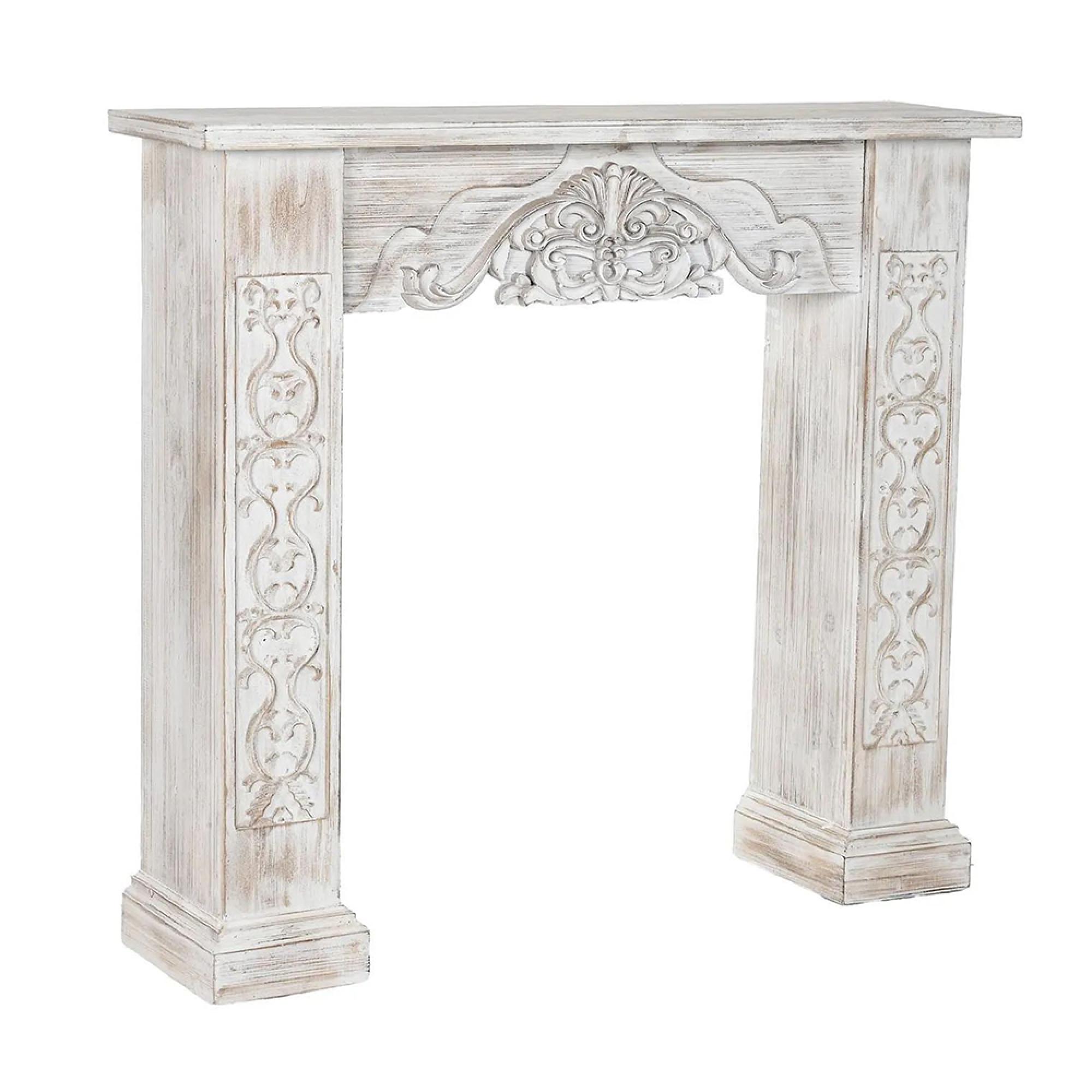 Clearance - White Wood Carved Console Table - FSS16038