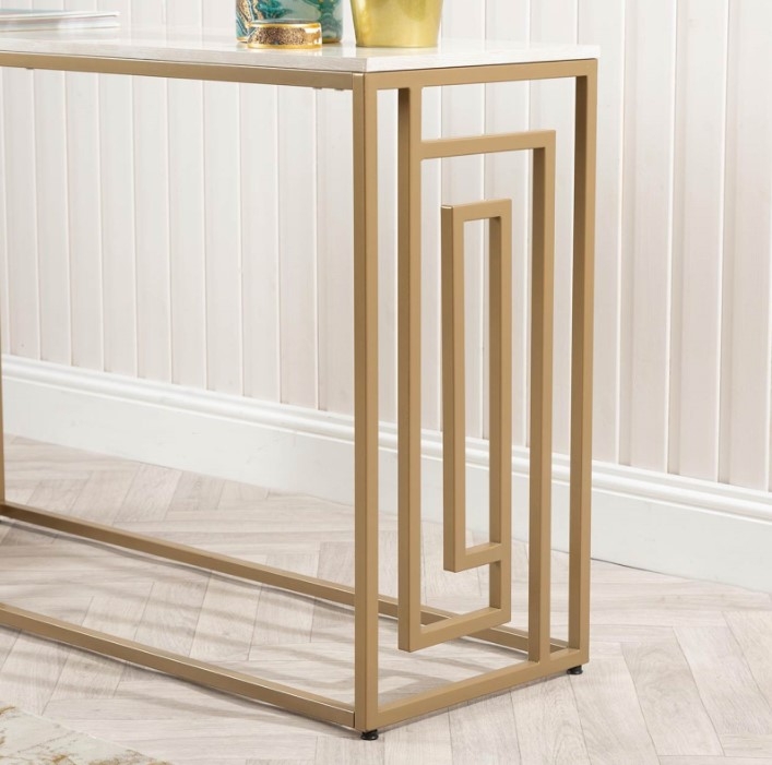 Devon Console Table - Cream Wood and Gold