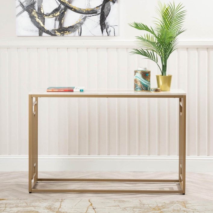 Devon Console Table - Cream Wood and Gold