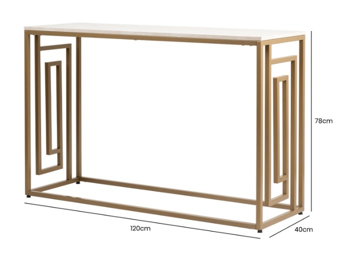 Devon Console Table - Cream Wood and Gold