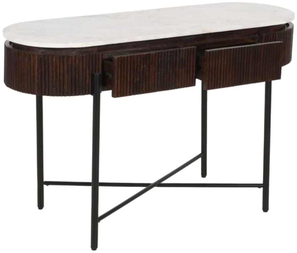 Fluted White Marble Top 2 Drawer Console Table