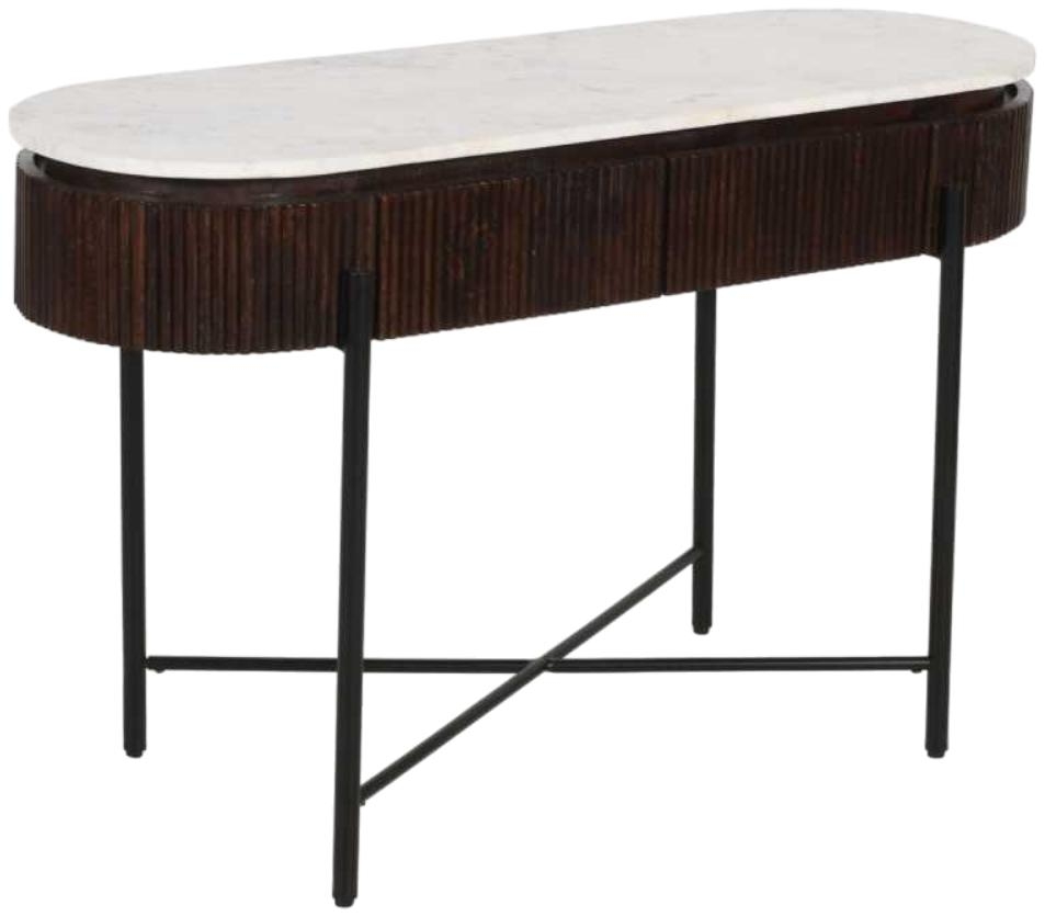 Fluted White Marble Top 2 Drawer Console Table