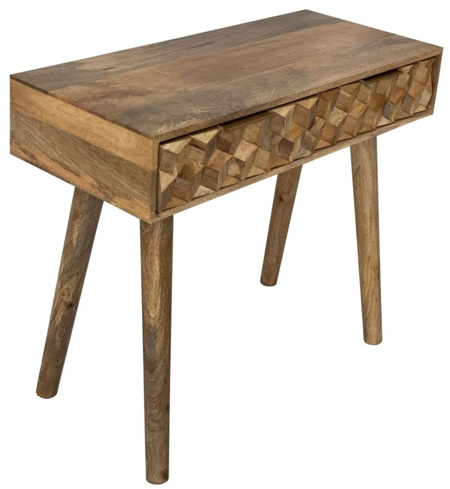 Geometric Carved Mango Wood 2 Drawer Console Table