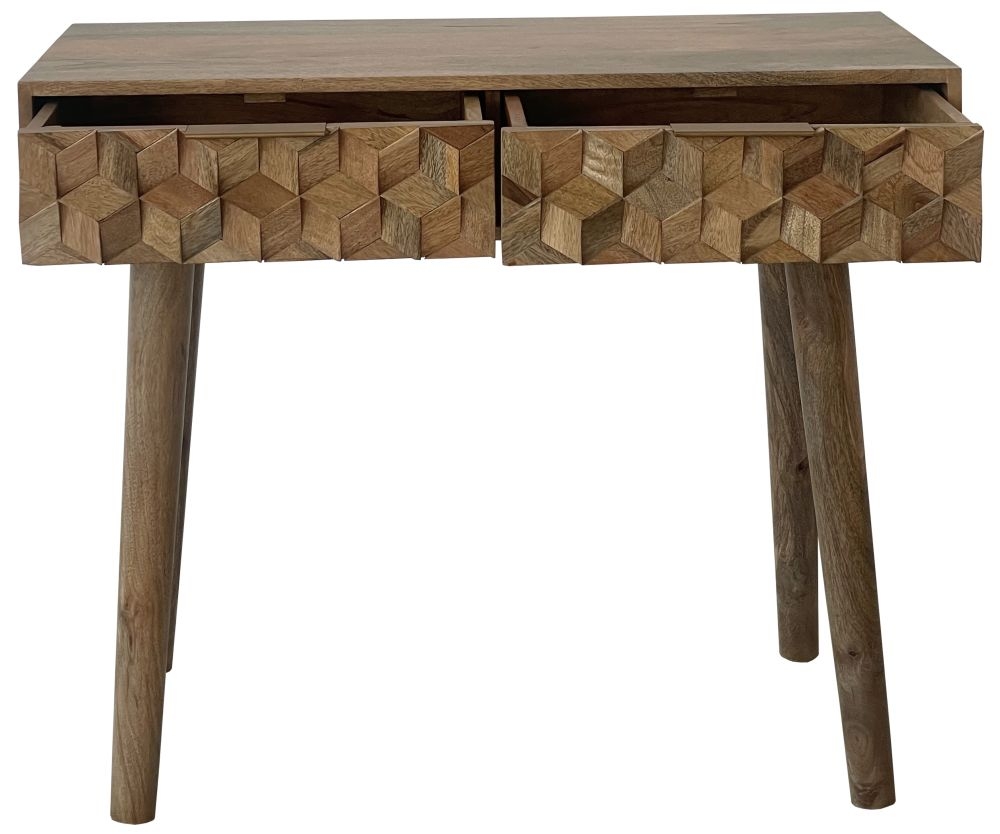 Geometric Carved Mango Wood 2 Drawer Console Table