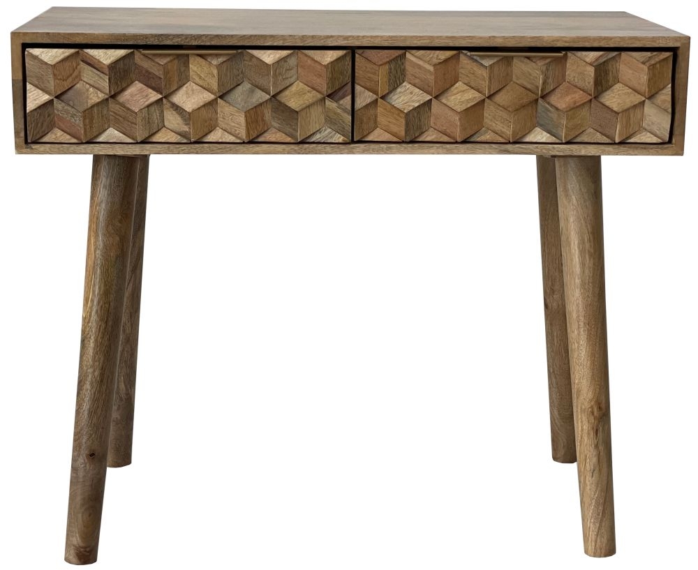 Geometric Carved Mango Wood 2 Drawer Console Table