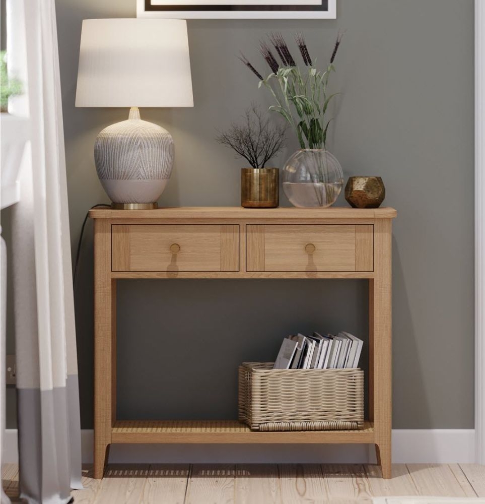 Henley Oak and Rattan 2 Drawer Console Table