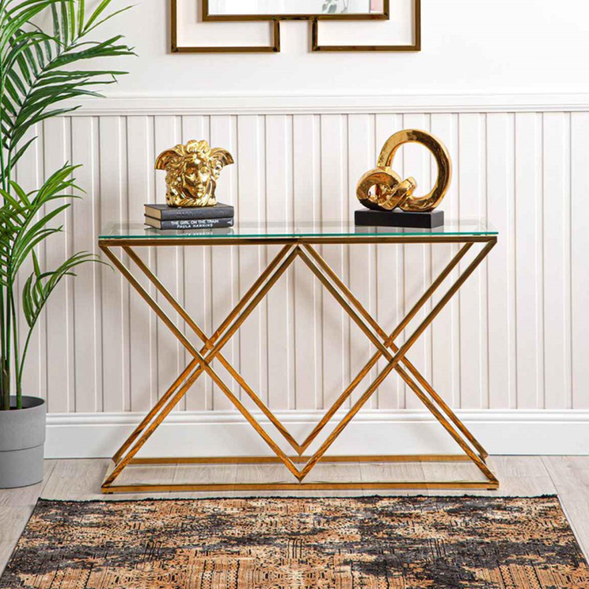 Imperia Console Table - Glass and Gold Metal