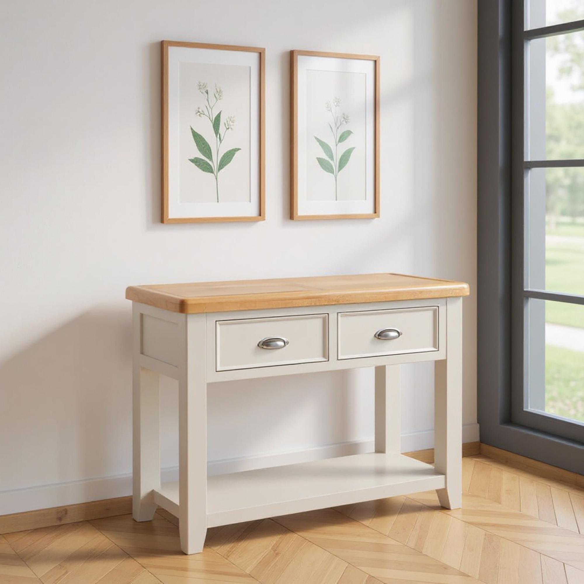 Janelle Console Table - 2 Drawer - Oak and Grey