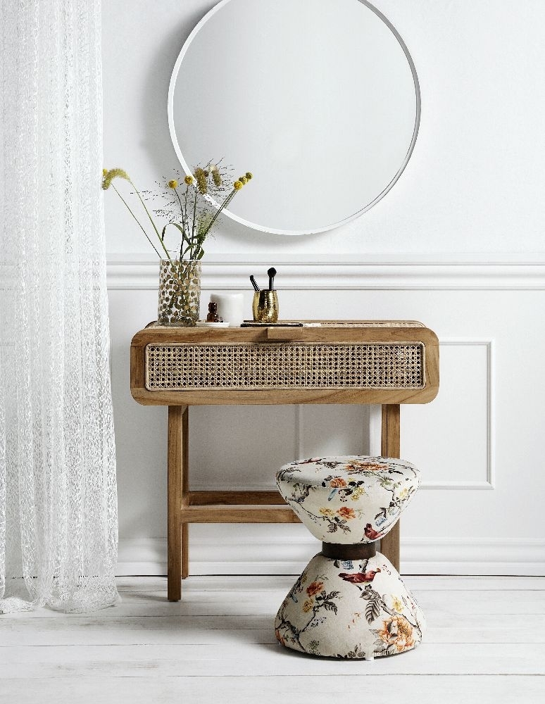 Merge Console Table - Glass Top - Teak Wood & Rattan