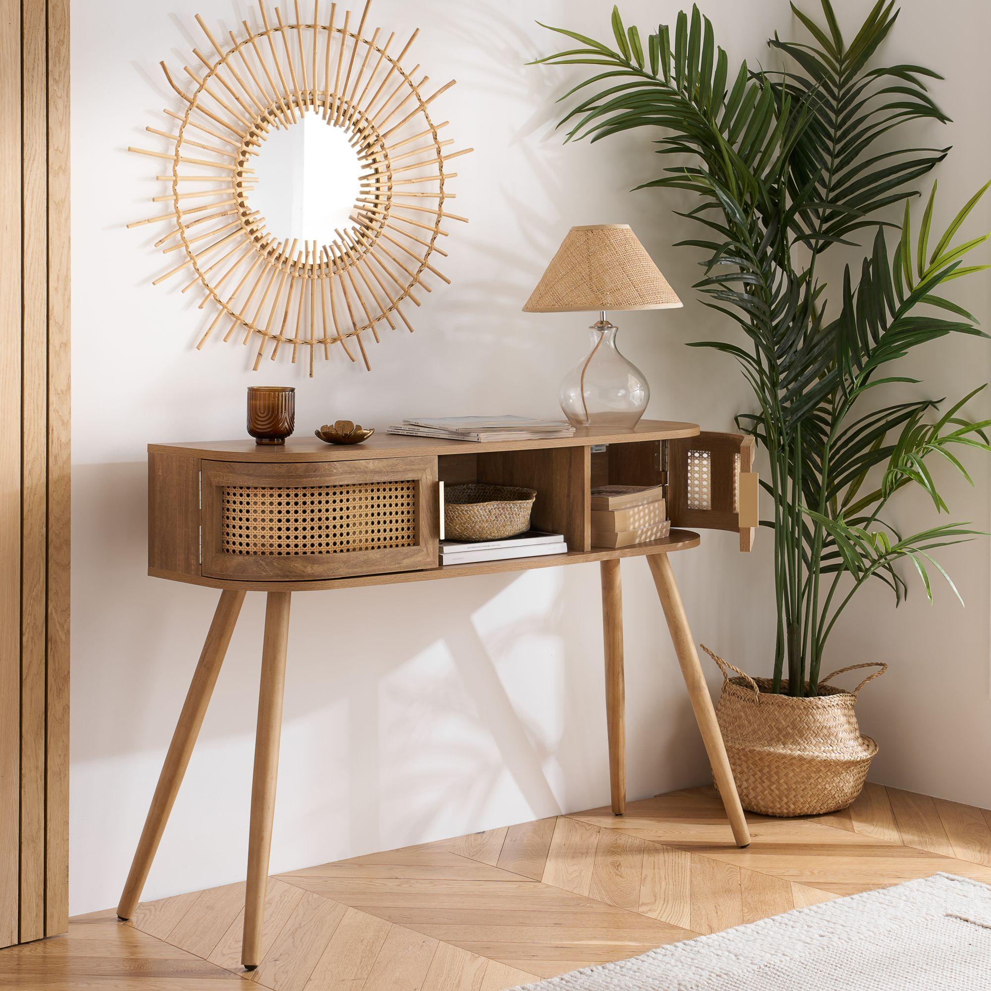 Noah Console Table - 110cm - Oak and Rattan