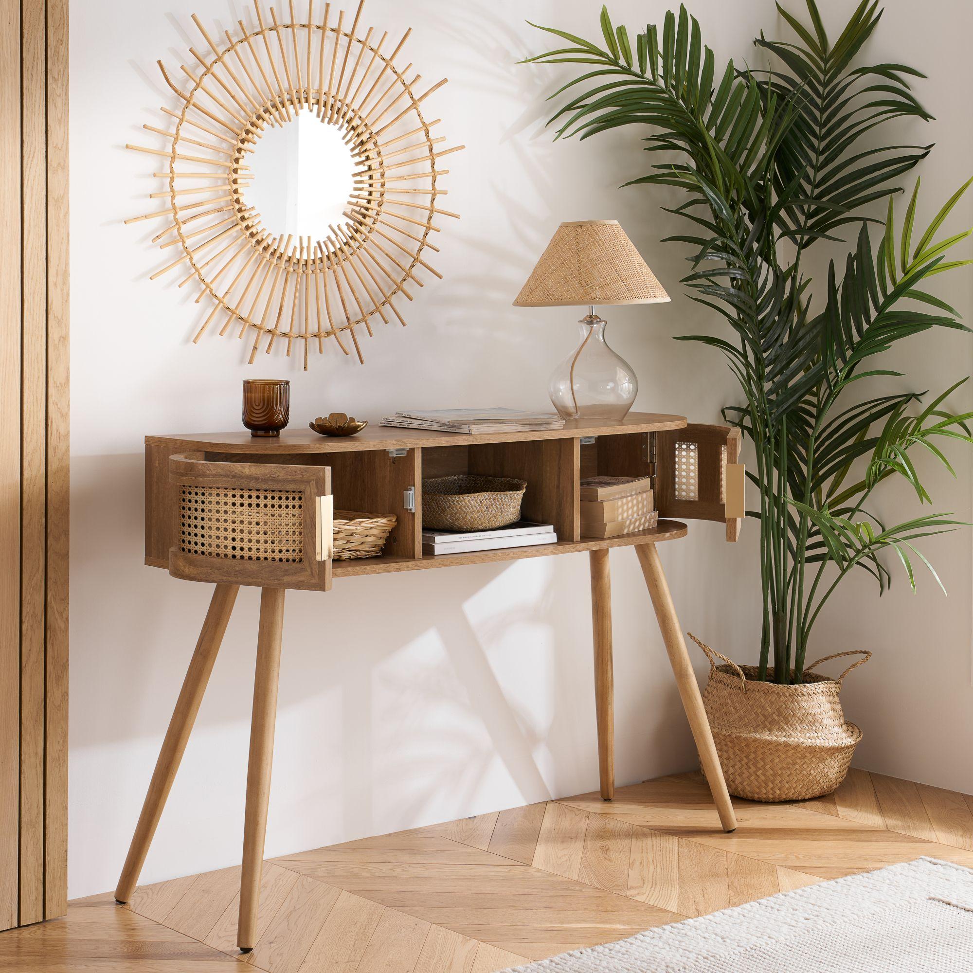 Noah Console Table - 110cm - Oak and Rattan