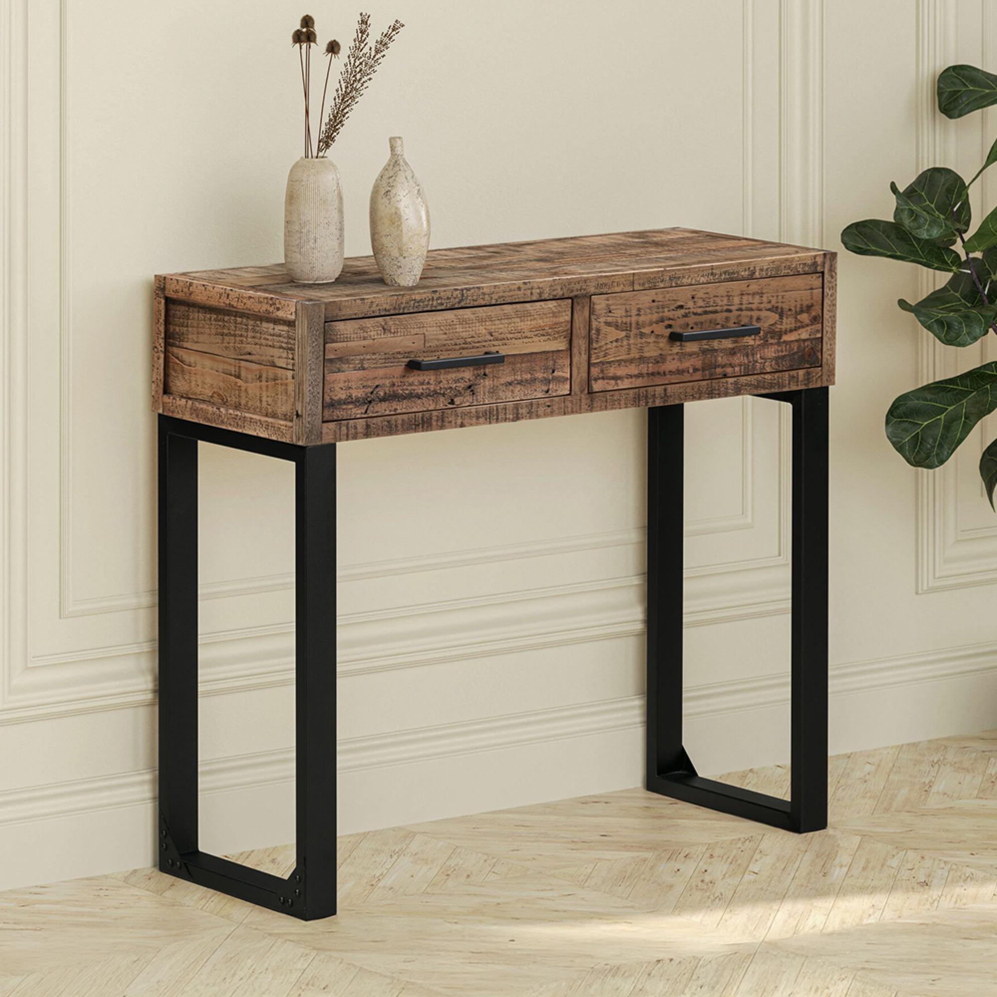Preston Industrial Style Rustic 2 Drawer Console Table