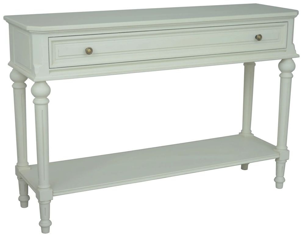 Solana French Lime White 1 Drawer Large Console Table