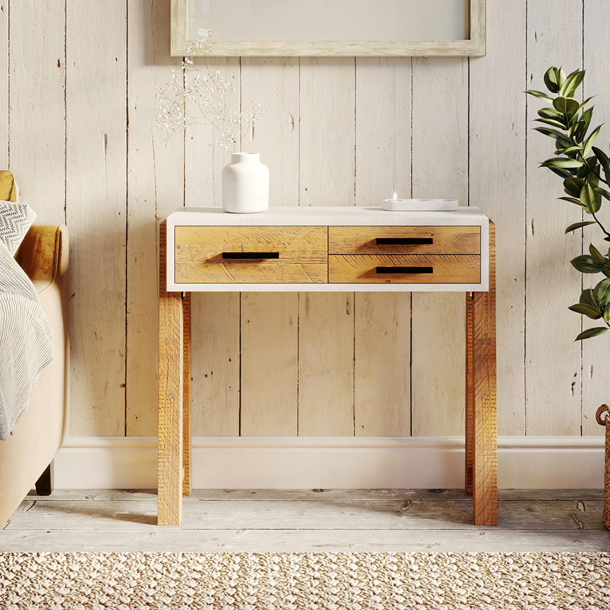 Trego Reclaimed Wood and White 3 Drawer Console Table