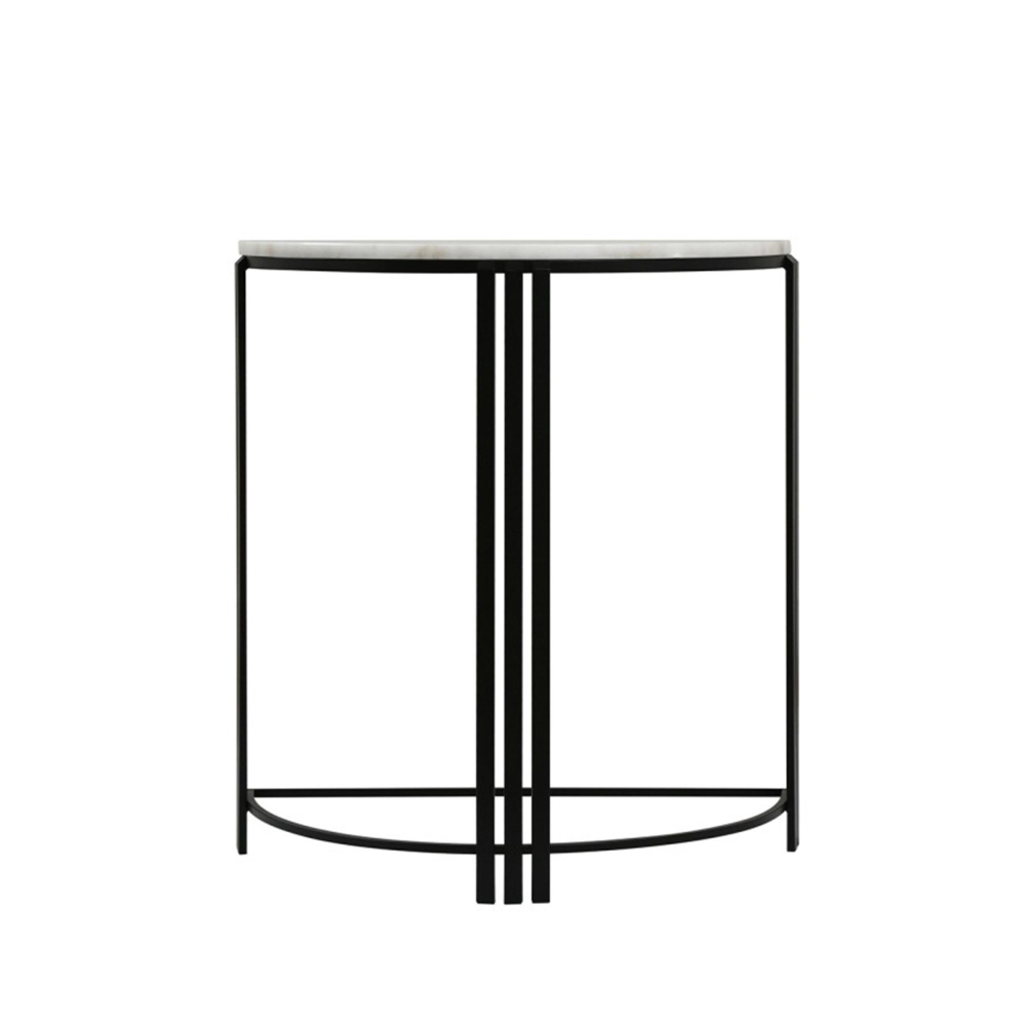 Console Table - White Marble and Black Metal - Half Moon