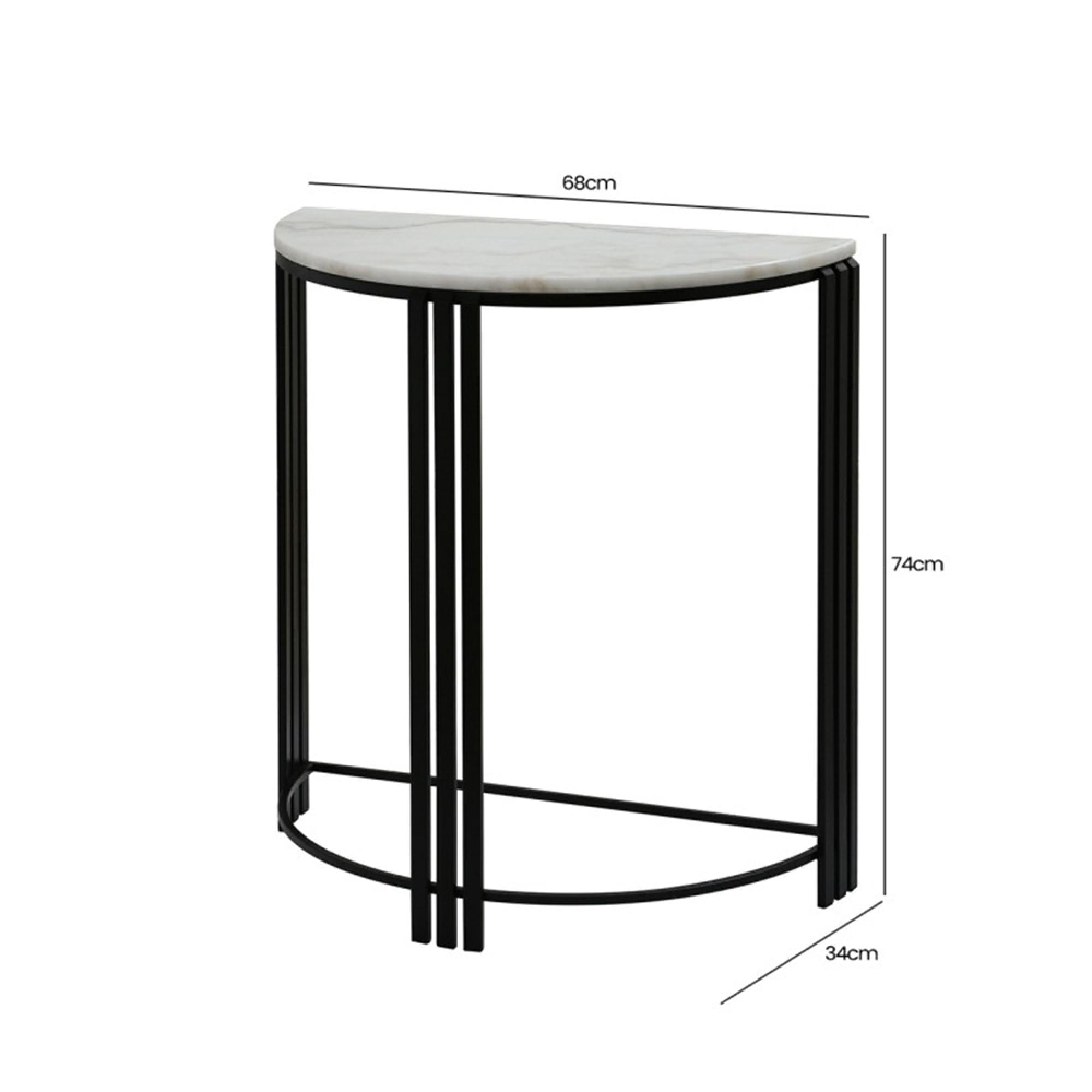 Console Table - White Marble and Black Metal - Half Moon