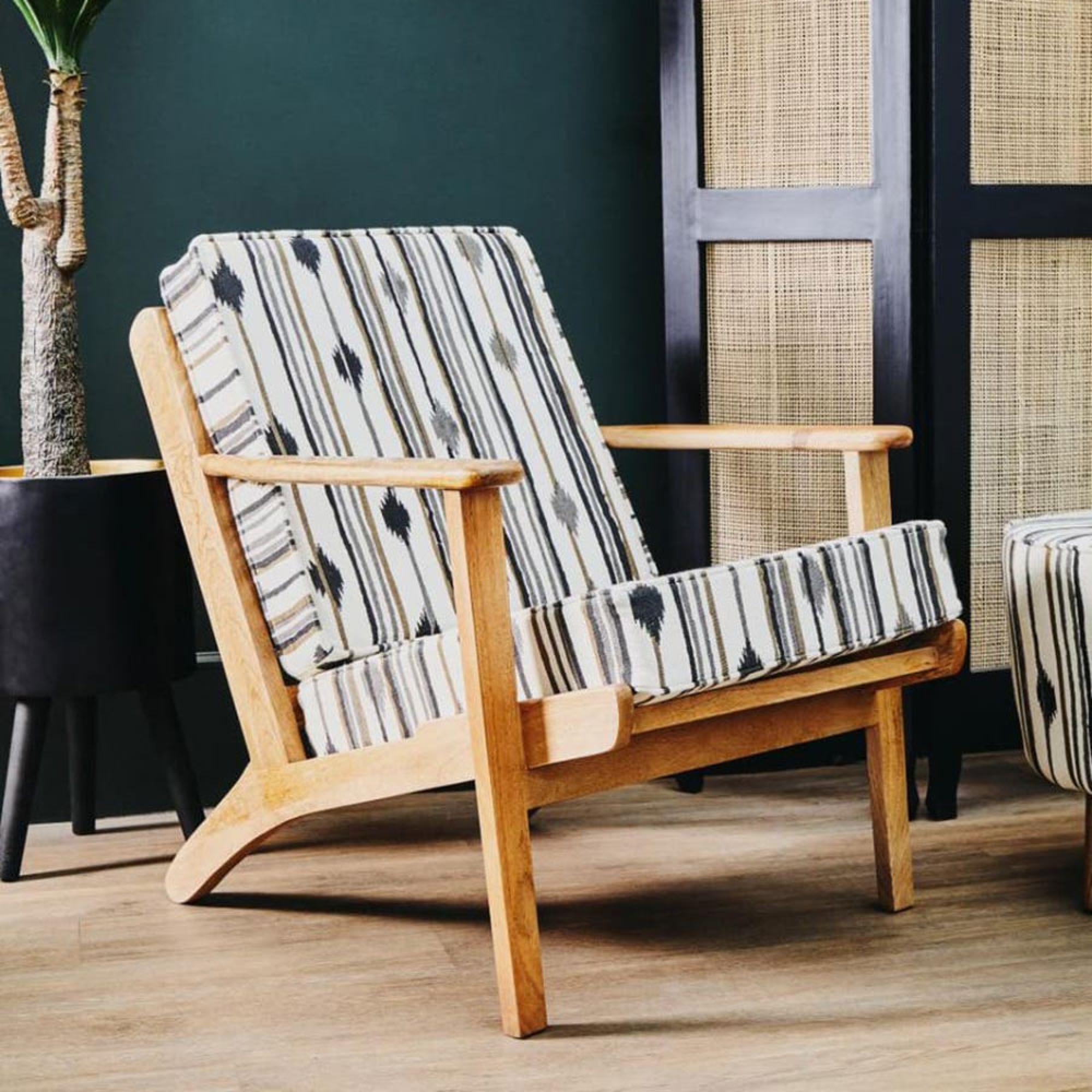 Cefena White and Black Fabric Armchair with Angular Arms