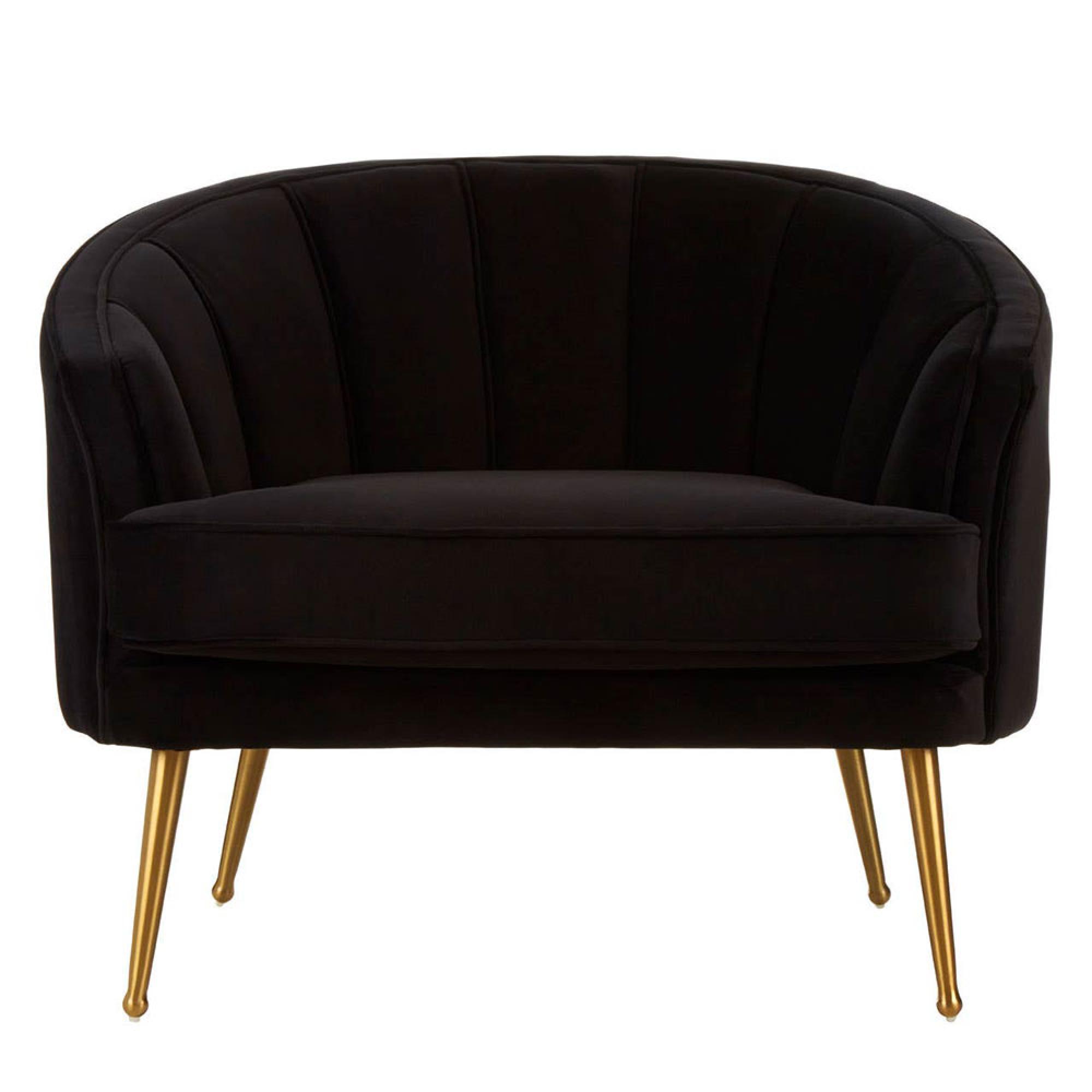 Hendricks Black Velvet Fabric Love Chair with Gold Legs