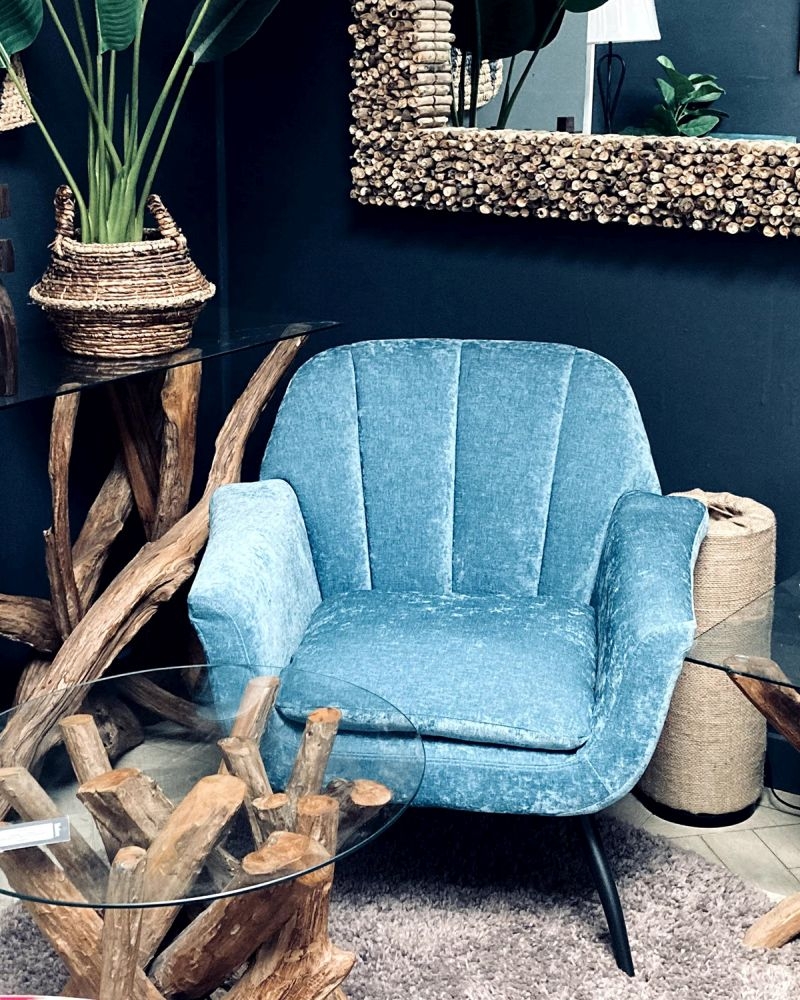 Amalfi Blue Chenille Fabric Accent Chair