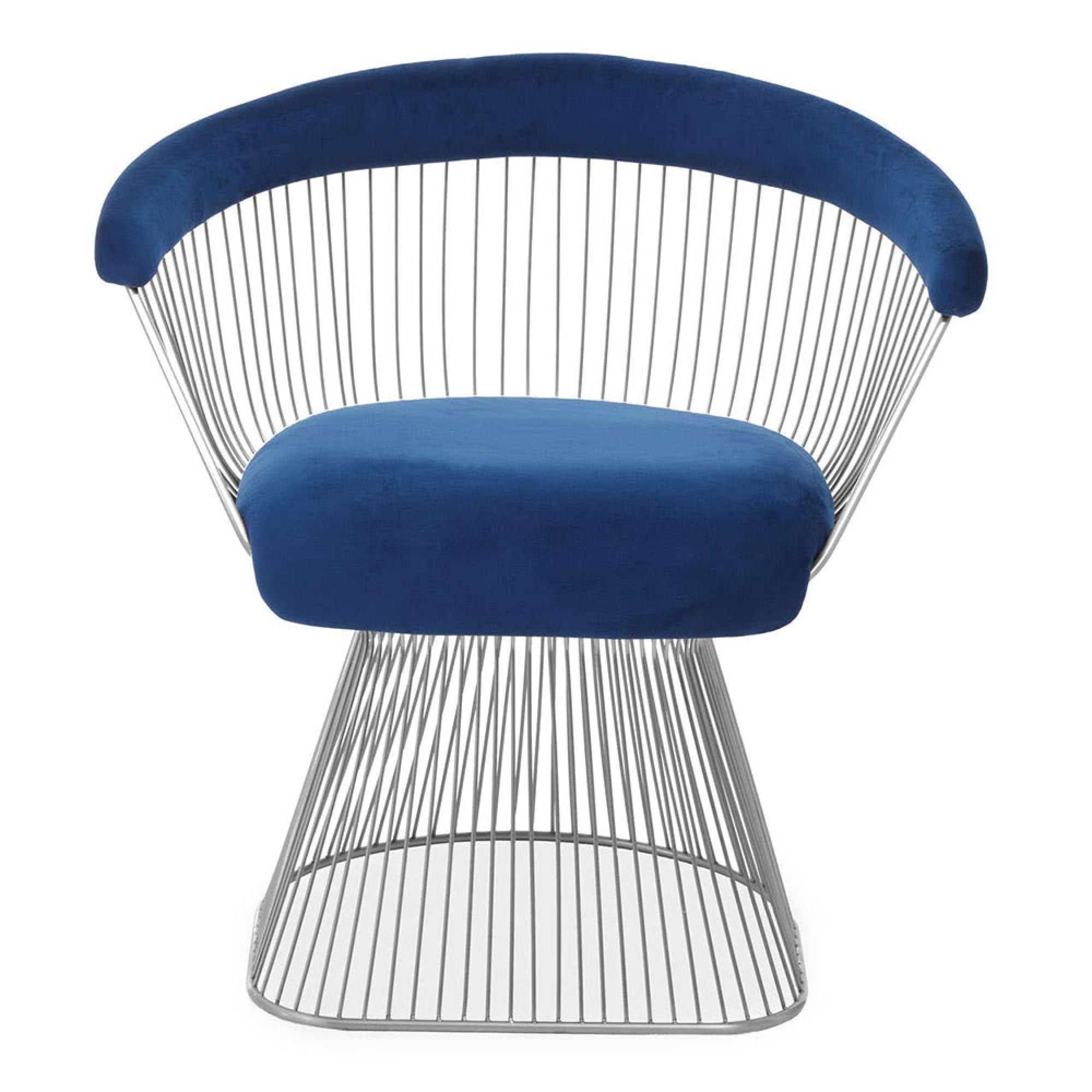 Anzio Navy Blue Velvet Fabric Chair with Brushed Silver Base