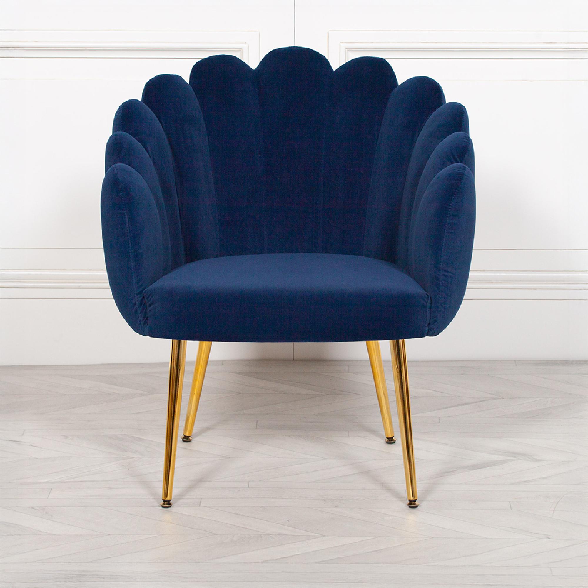 Arriba Blue Velvet Scalloped Occasional Chair