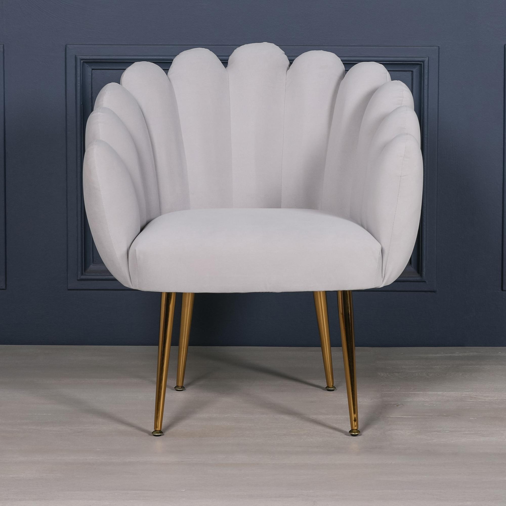 Arriba Light Grey Velvet Scalloped Occasional Chair
