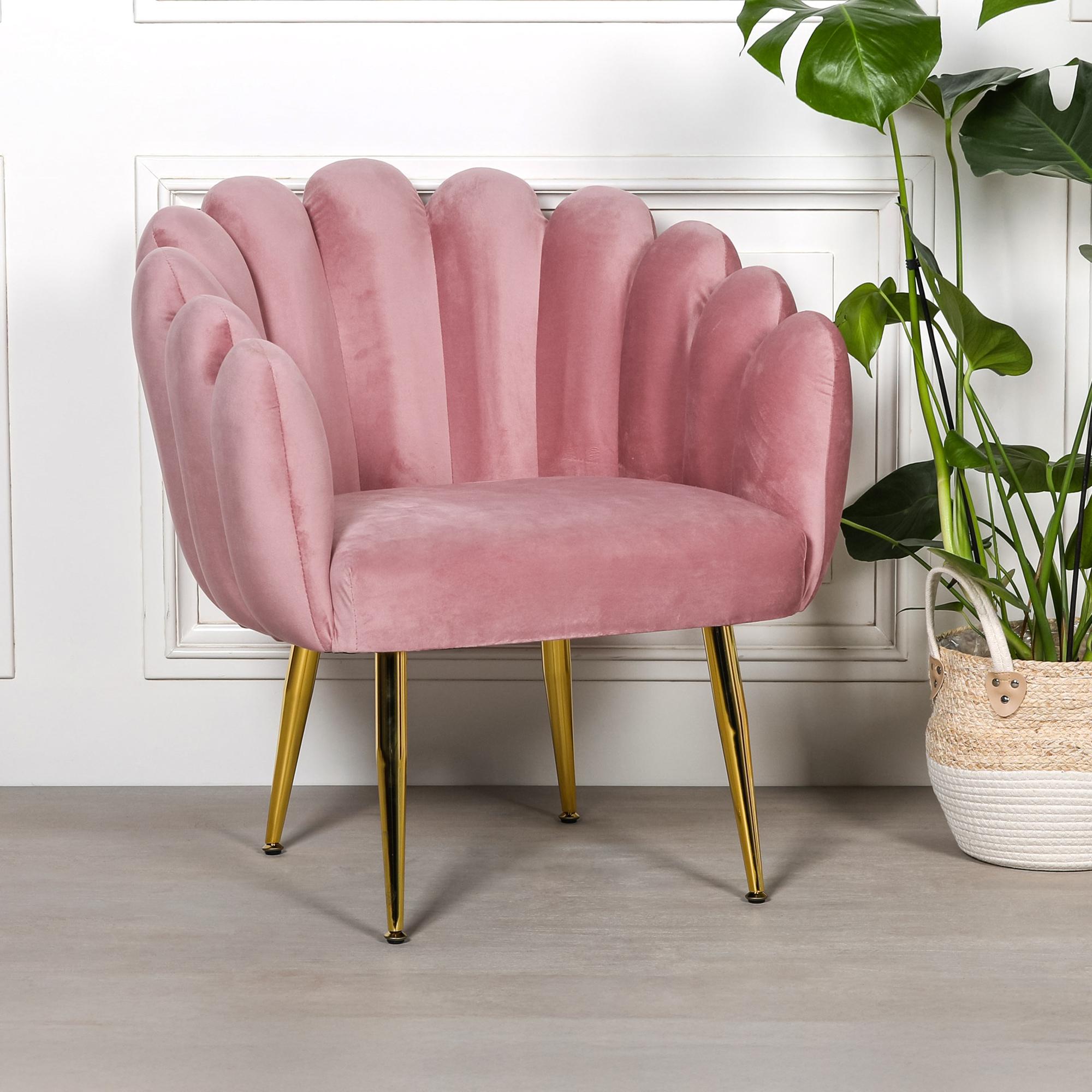 Arriba Pink Velvet Scalloped Occasional Chair
