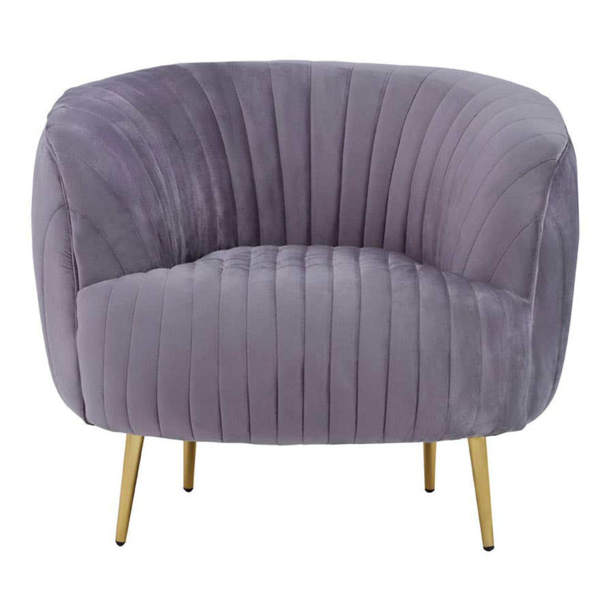 Florina Grey Velvet Fabric Accent Chair with Gold Legs