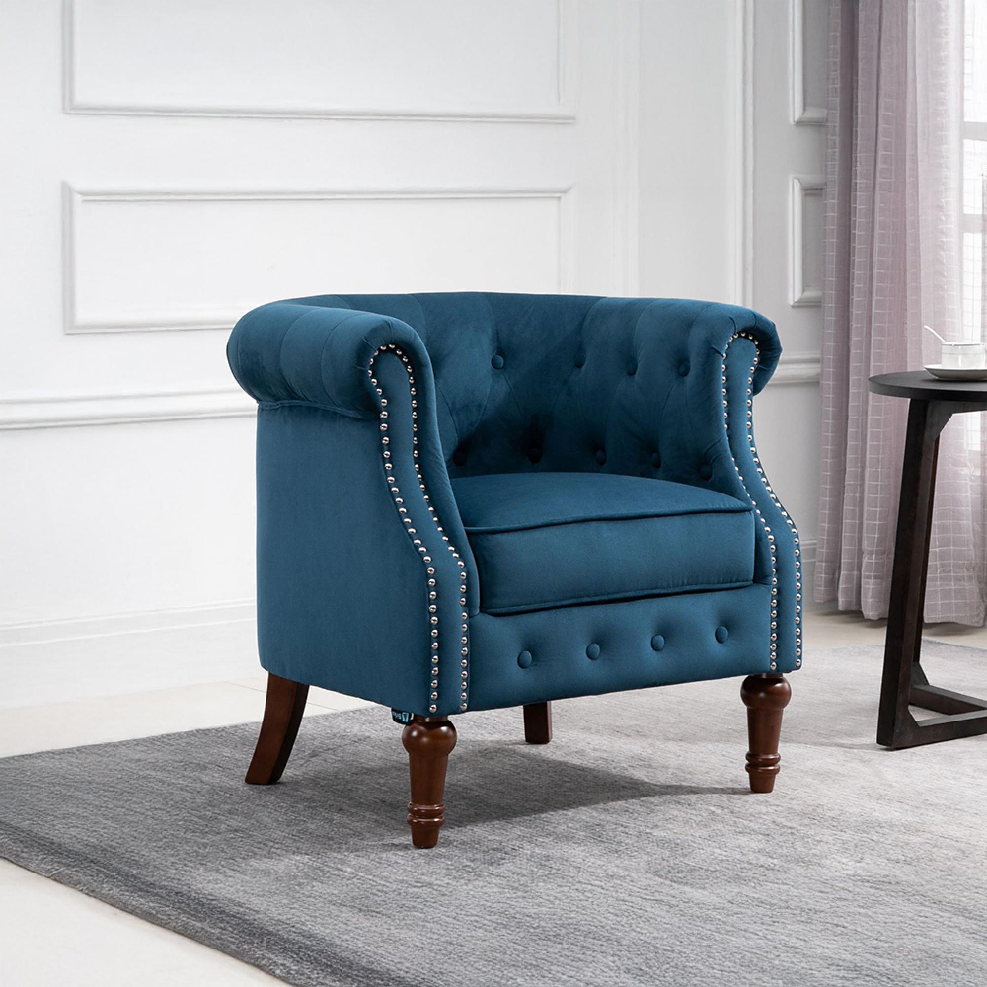 Freya Accent Chair - Blue Velvet Fabric