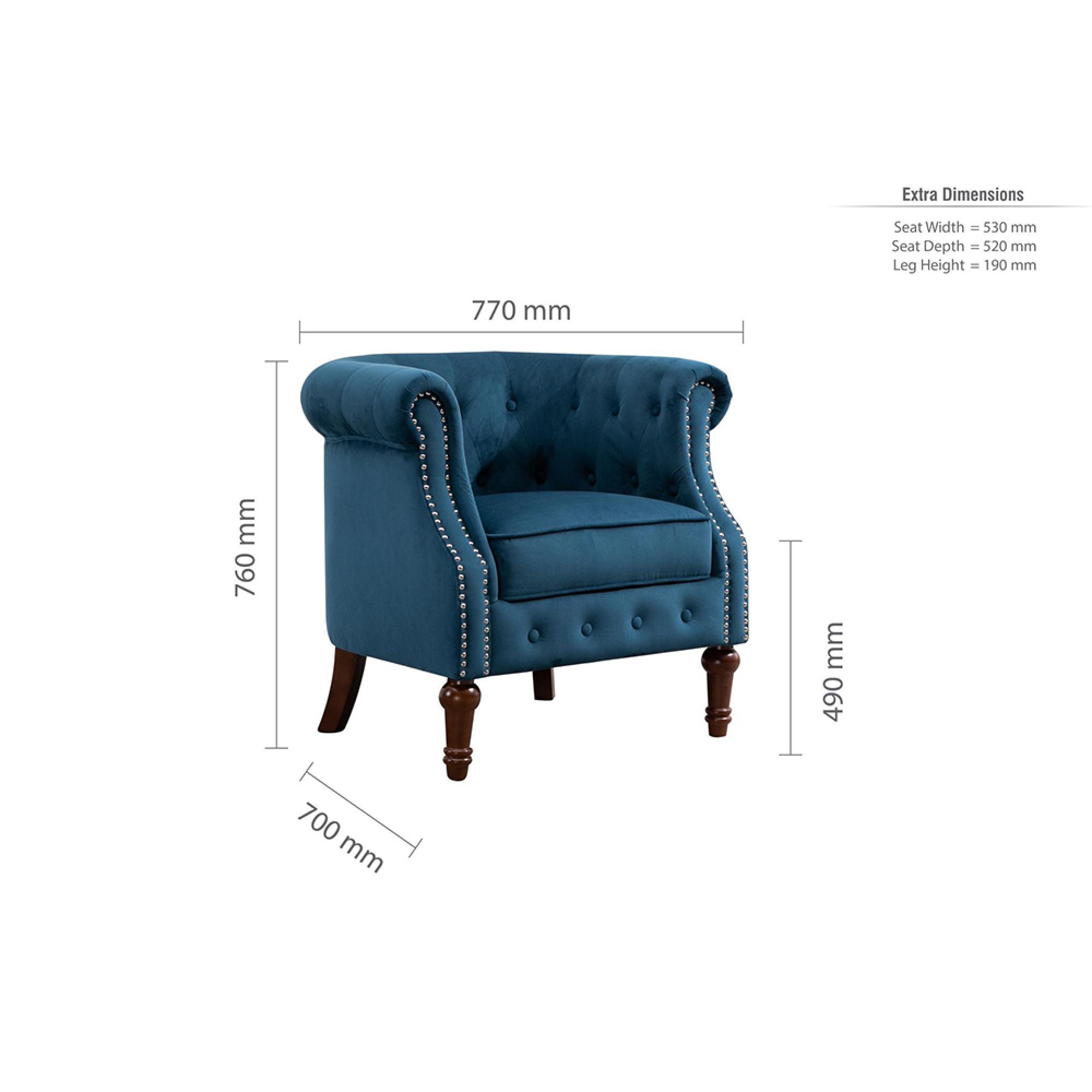 Freya Accent Chair - Blue Velvet Fabric