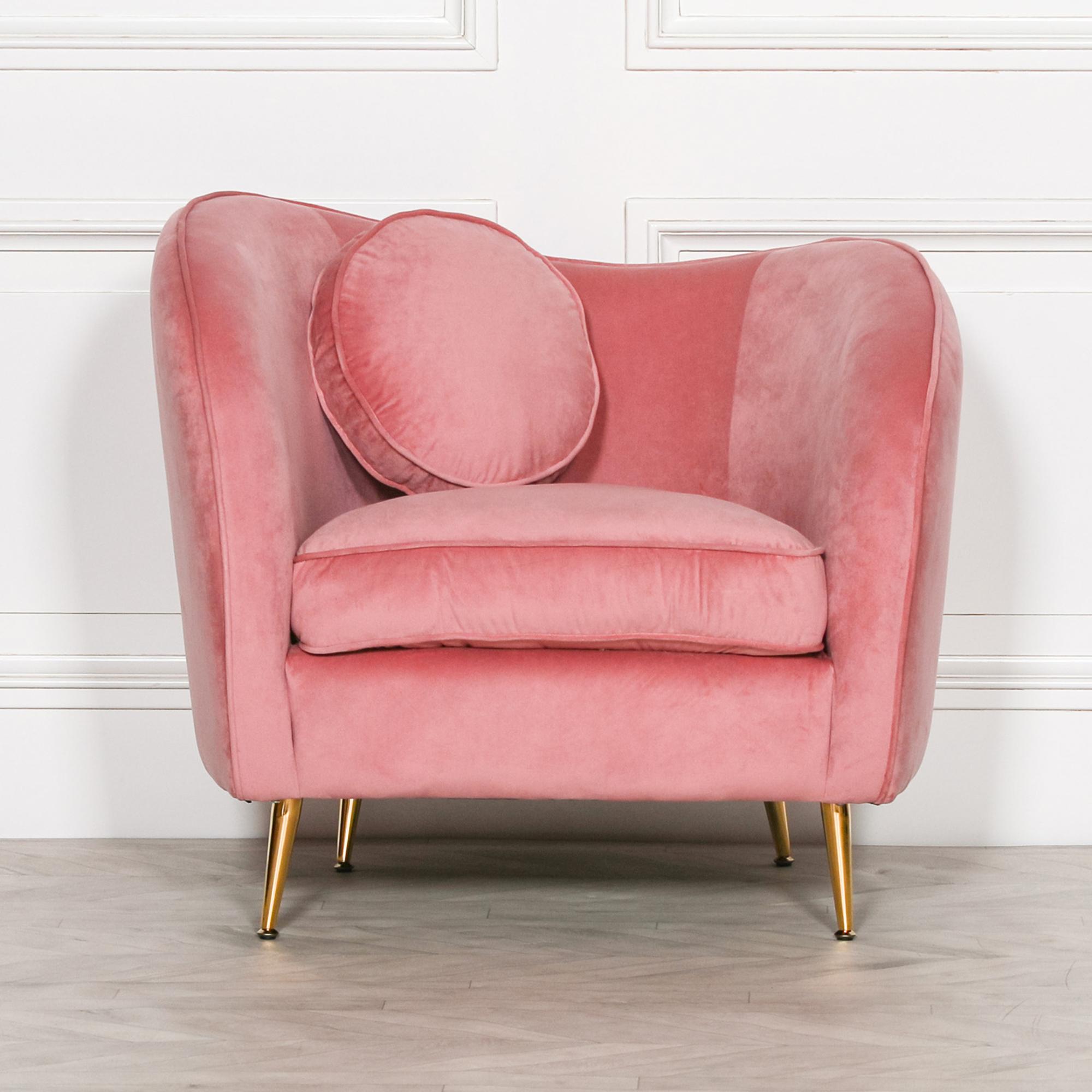 Pink Velvet Occasional Armchair with Cushion