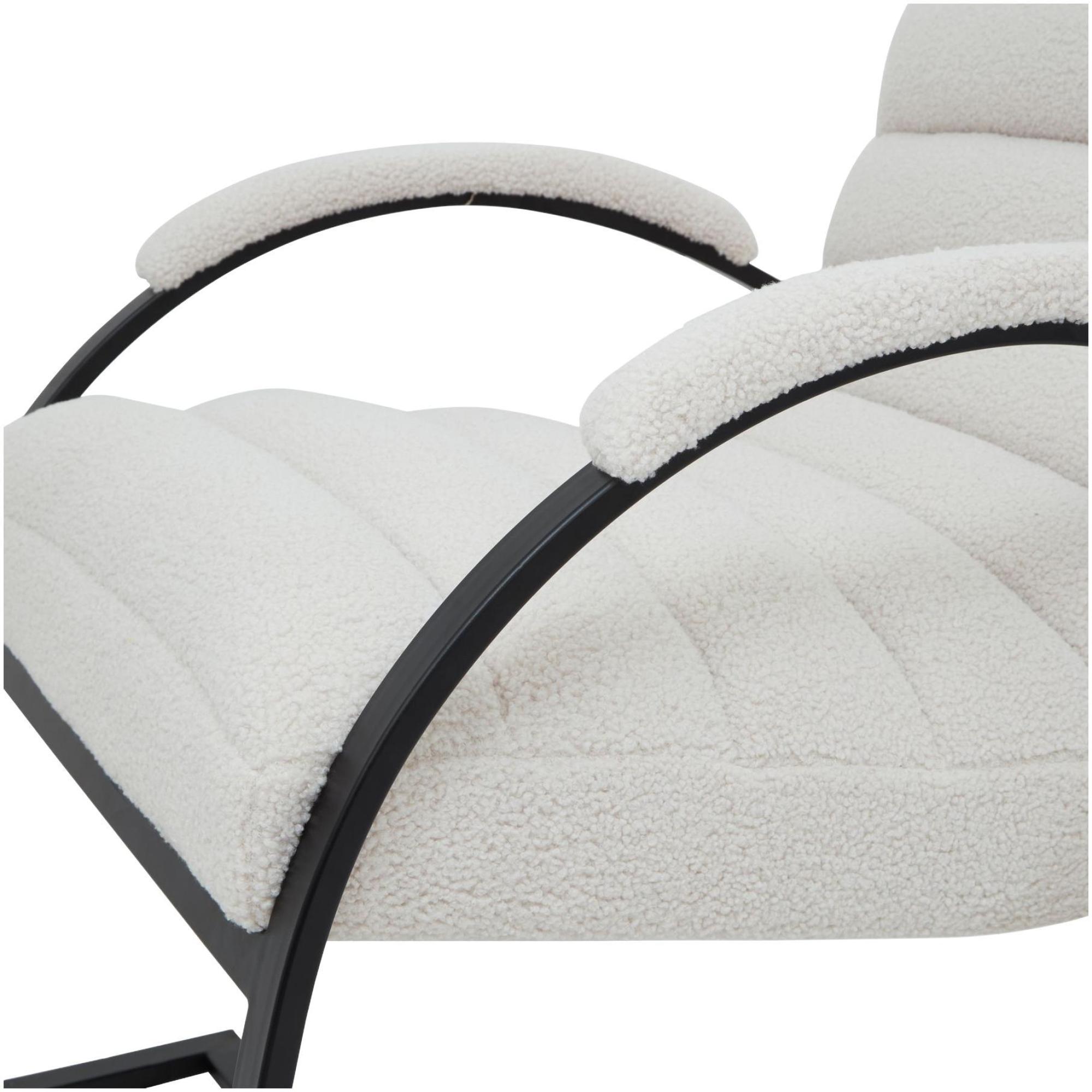 Boucle Fabric Ribbed Armchair - White