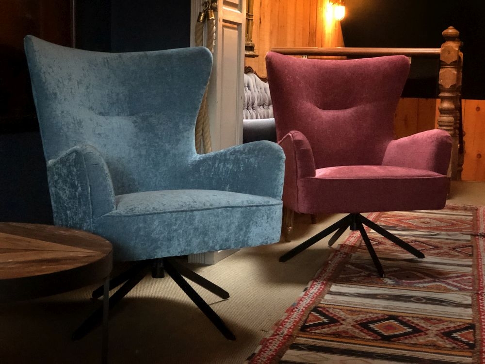 Salinas Berry Pink Chenille Fabric Swivel Armchair