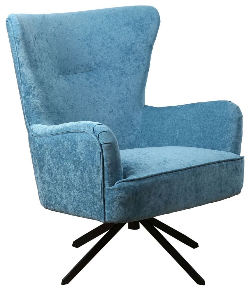 Salinas Ocean Blue Chenille Fabric Swivel Armchair