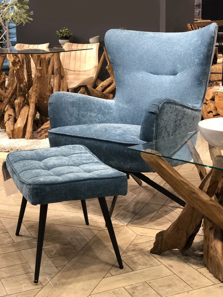 Salinas Ocean Blue Chenille Fabric Swivel Armchair