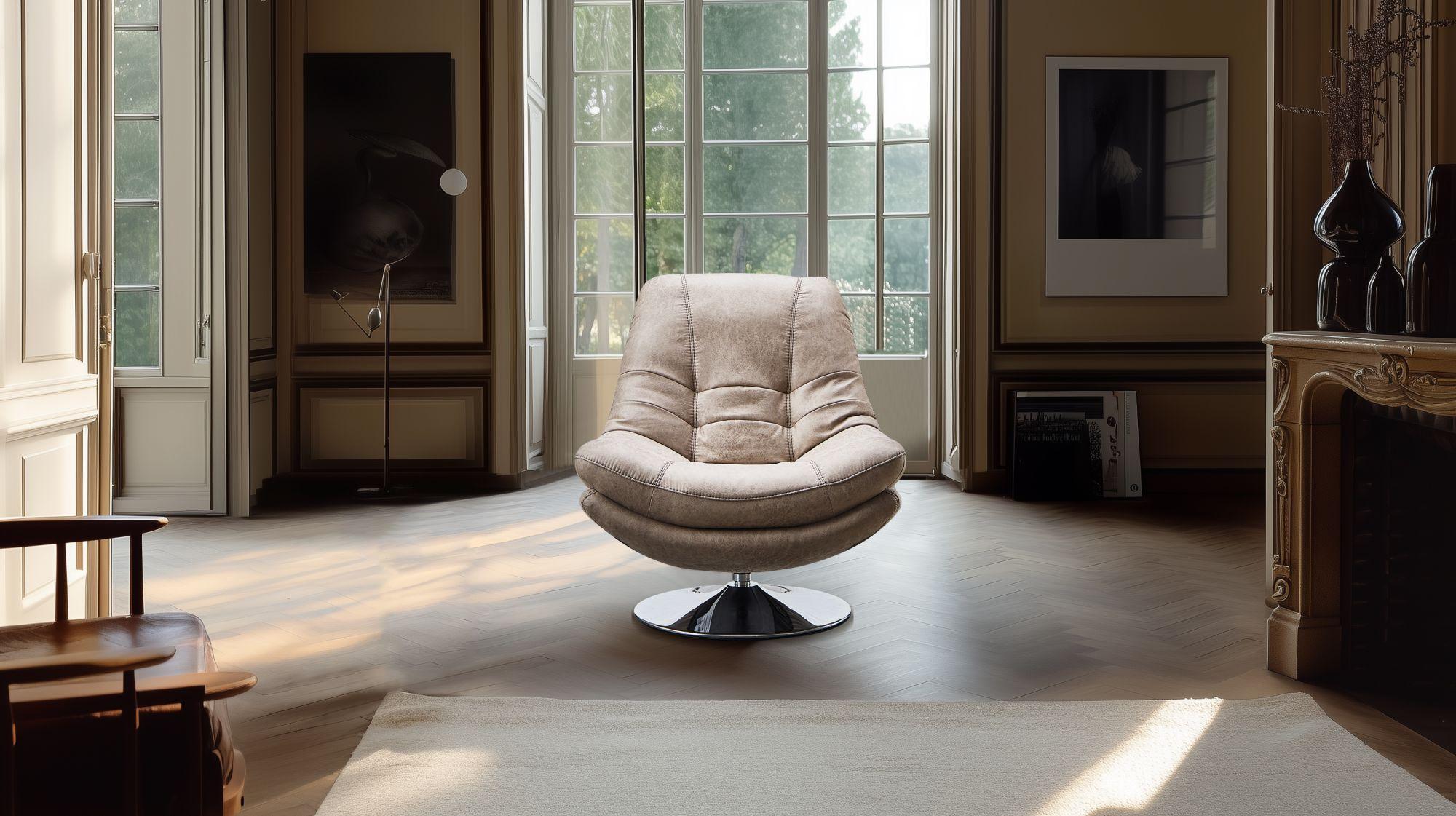 Clearance - Vento Swivel Chair and Footstool - Light Grey Fabric
