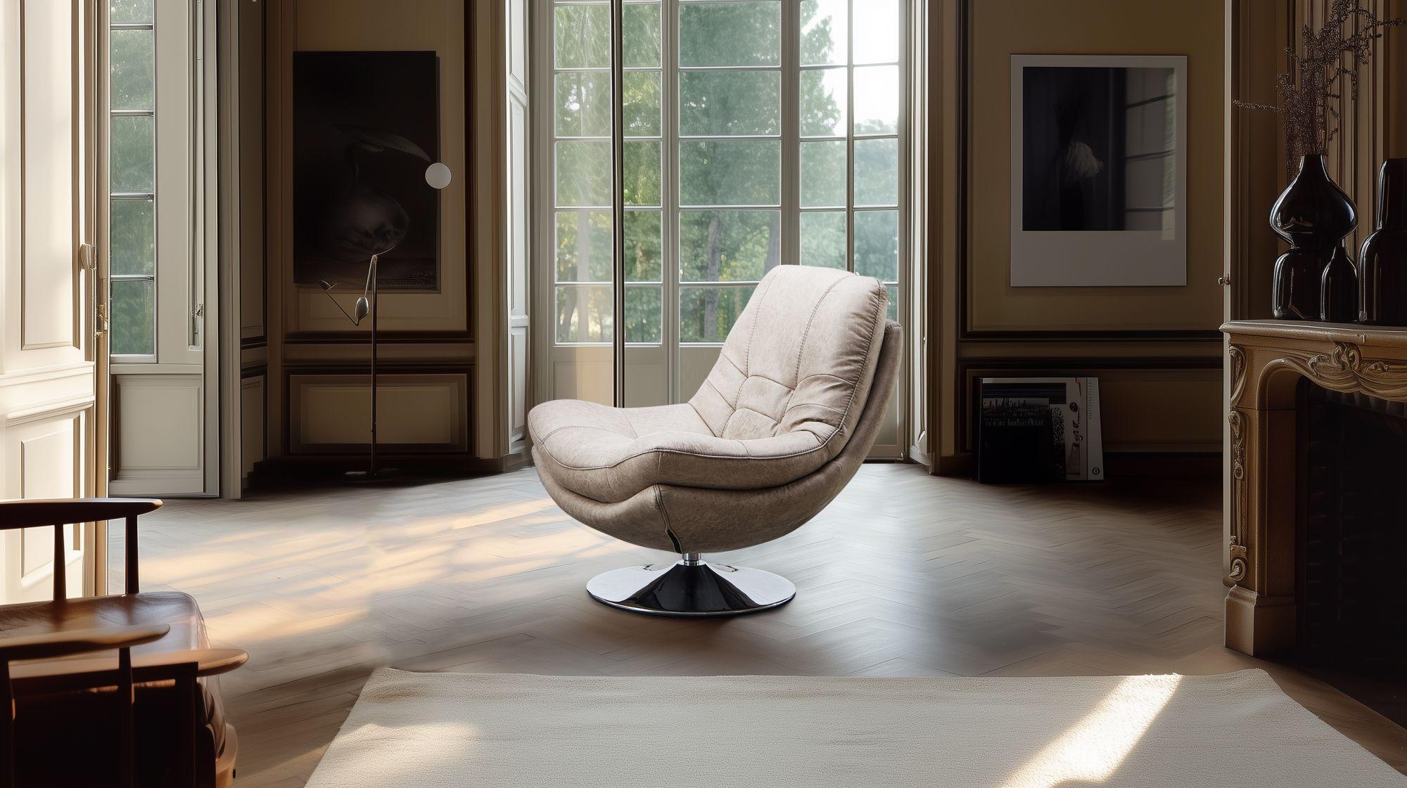 Clearance - Vento Swivel Chair and Footstool - Light Grey Fabric