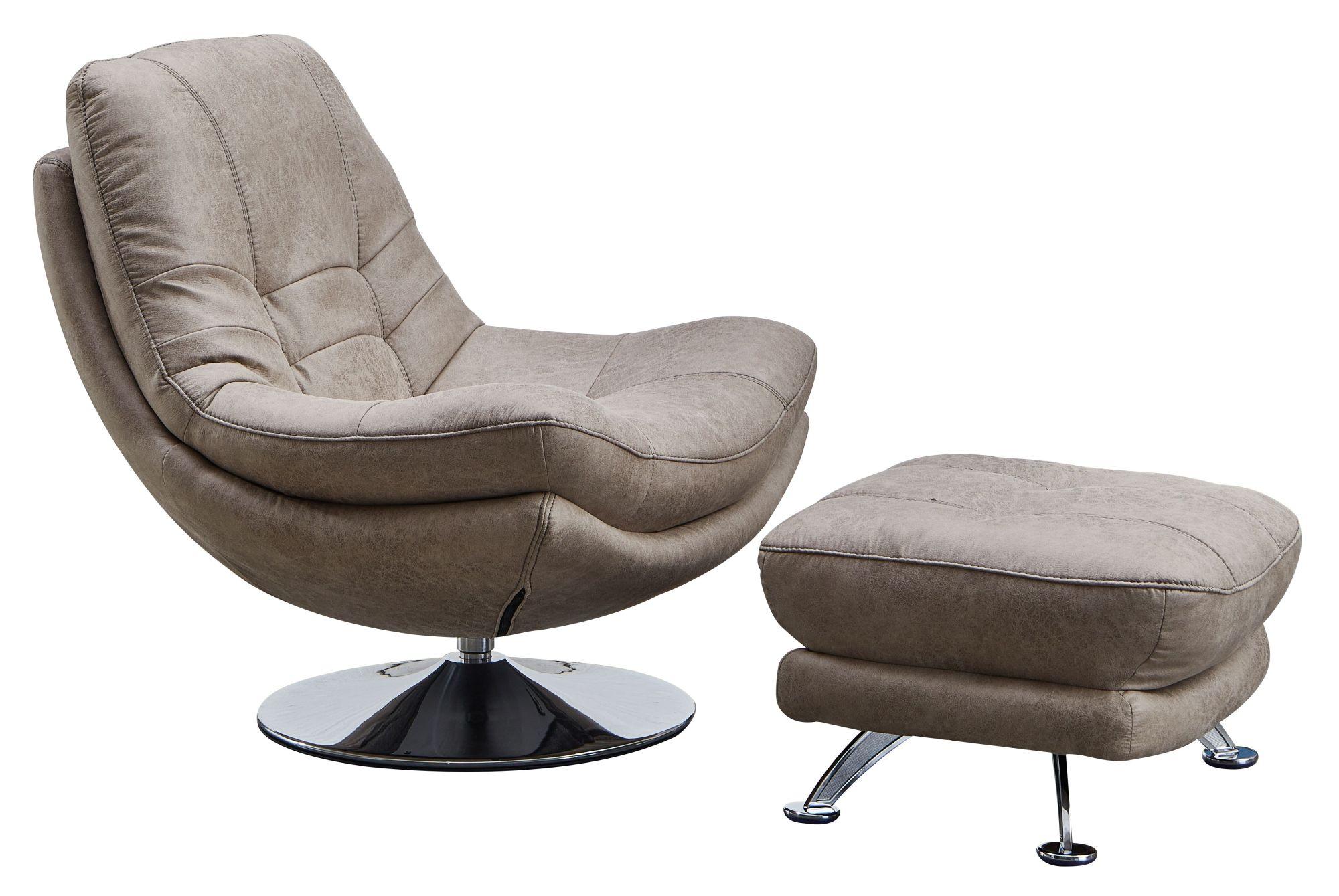 Clearance - Vento Swivel Chair and Footstool - Light Grey Fabric
