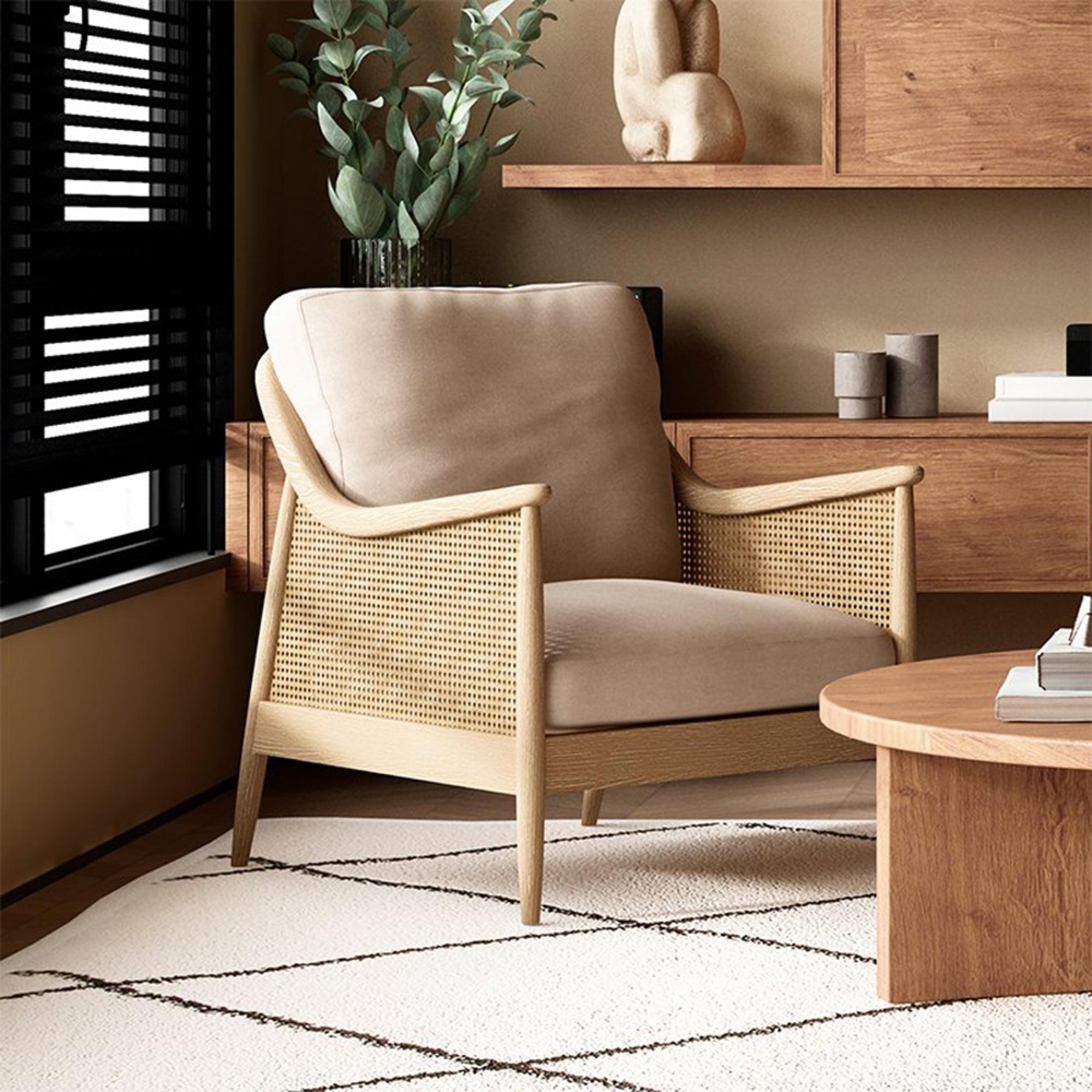 Winnie Armchair - Natural Fabric and Rattan