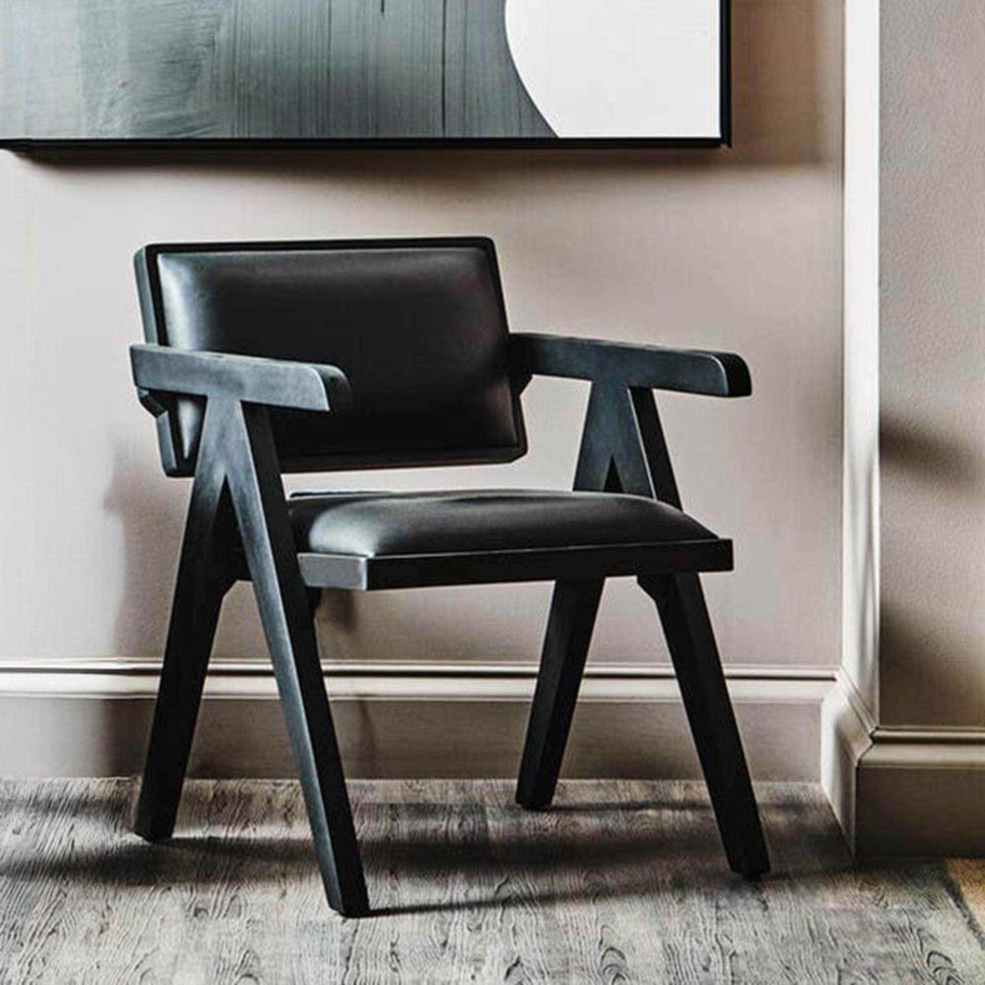 Buffalo Armchair - Black - Leather with Wood
