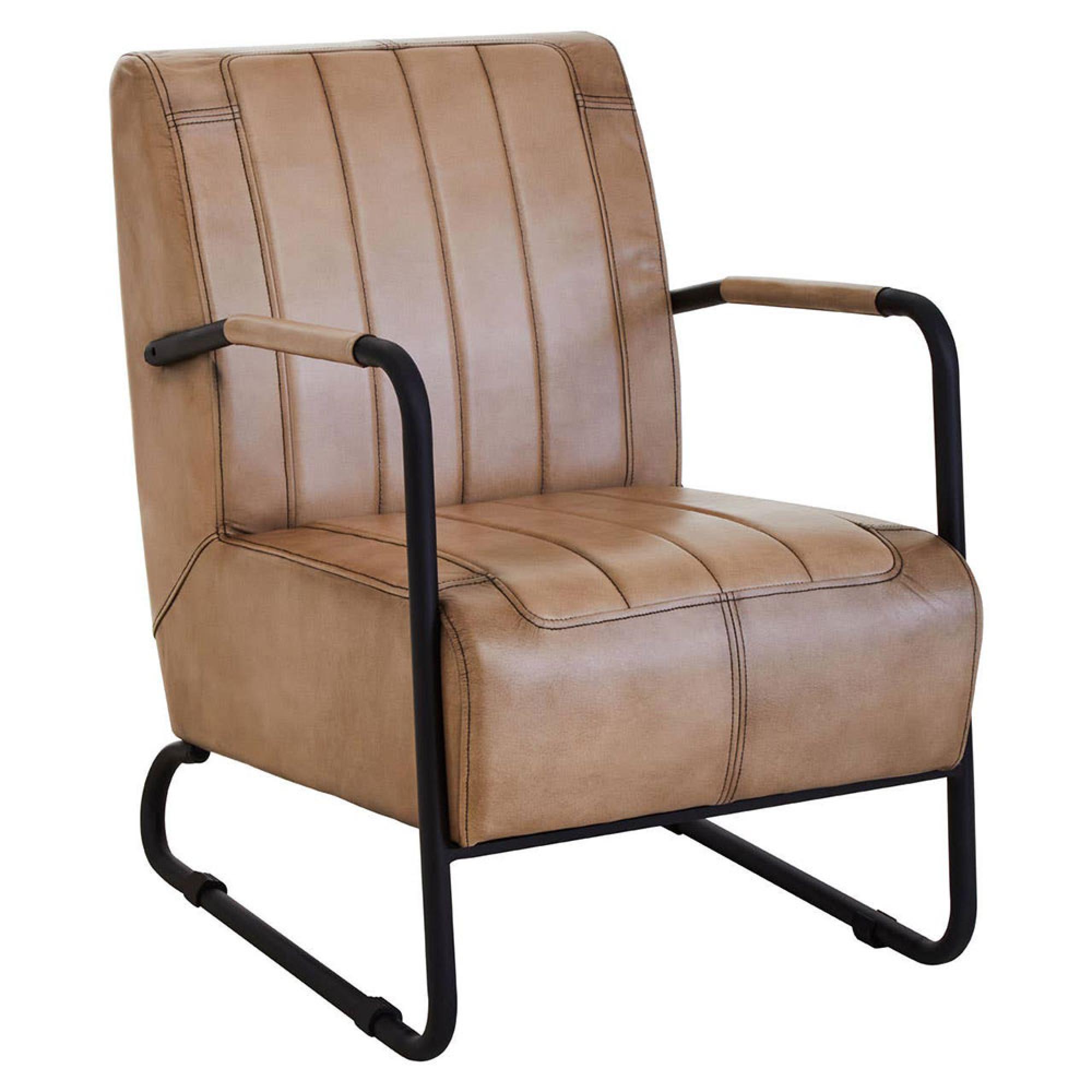 Buffalo Lounge Chair - Grey - Leather with Metal Legs