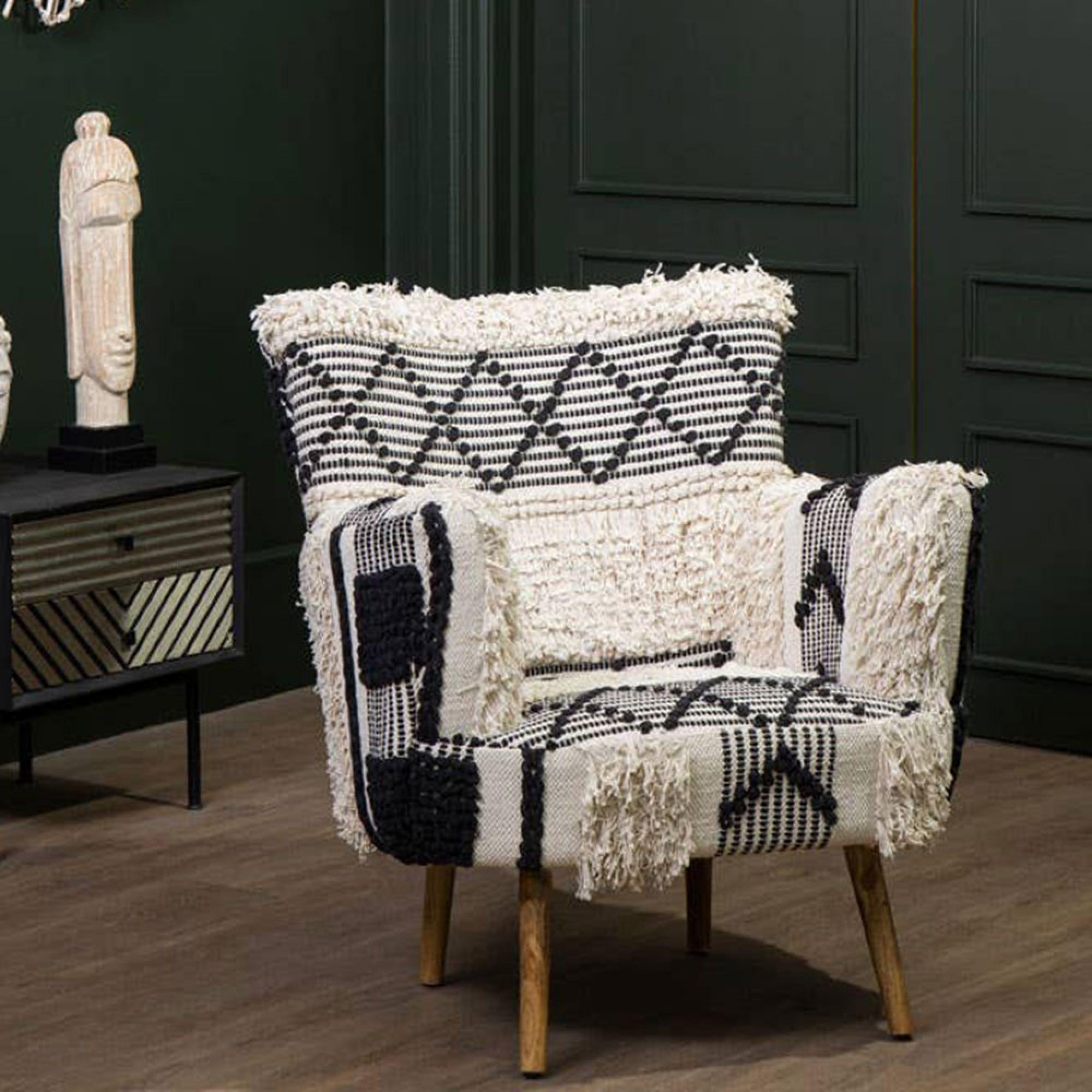 Cefena Armchair - White Fabric - Berber Style