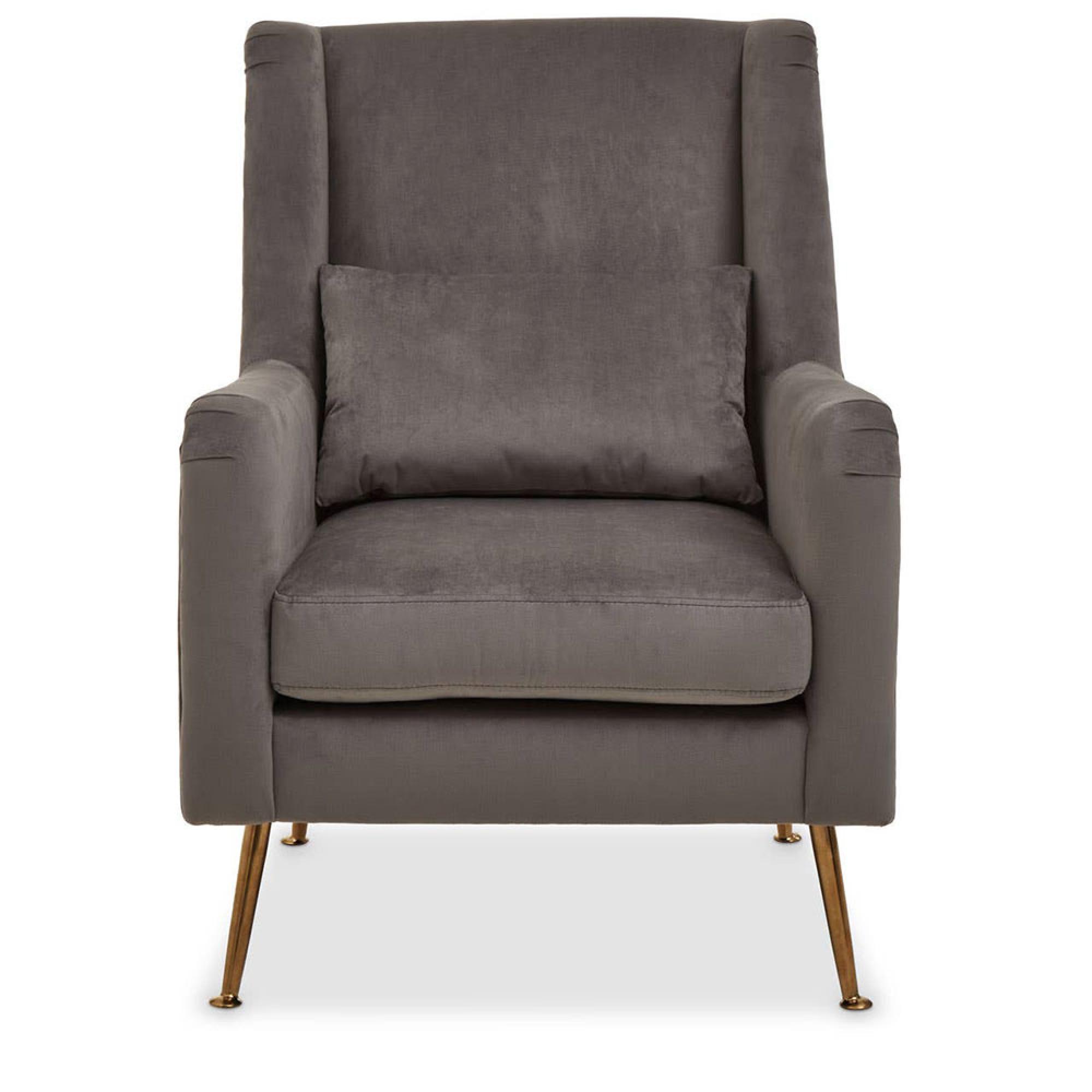 Doucet Armchair - Grey Velvet Fabric with Gold Legs