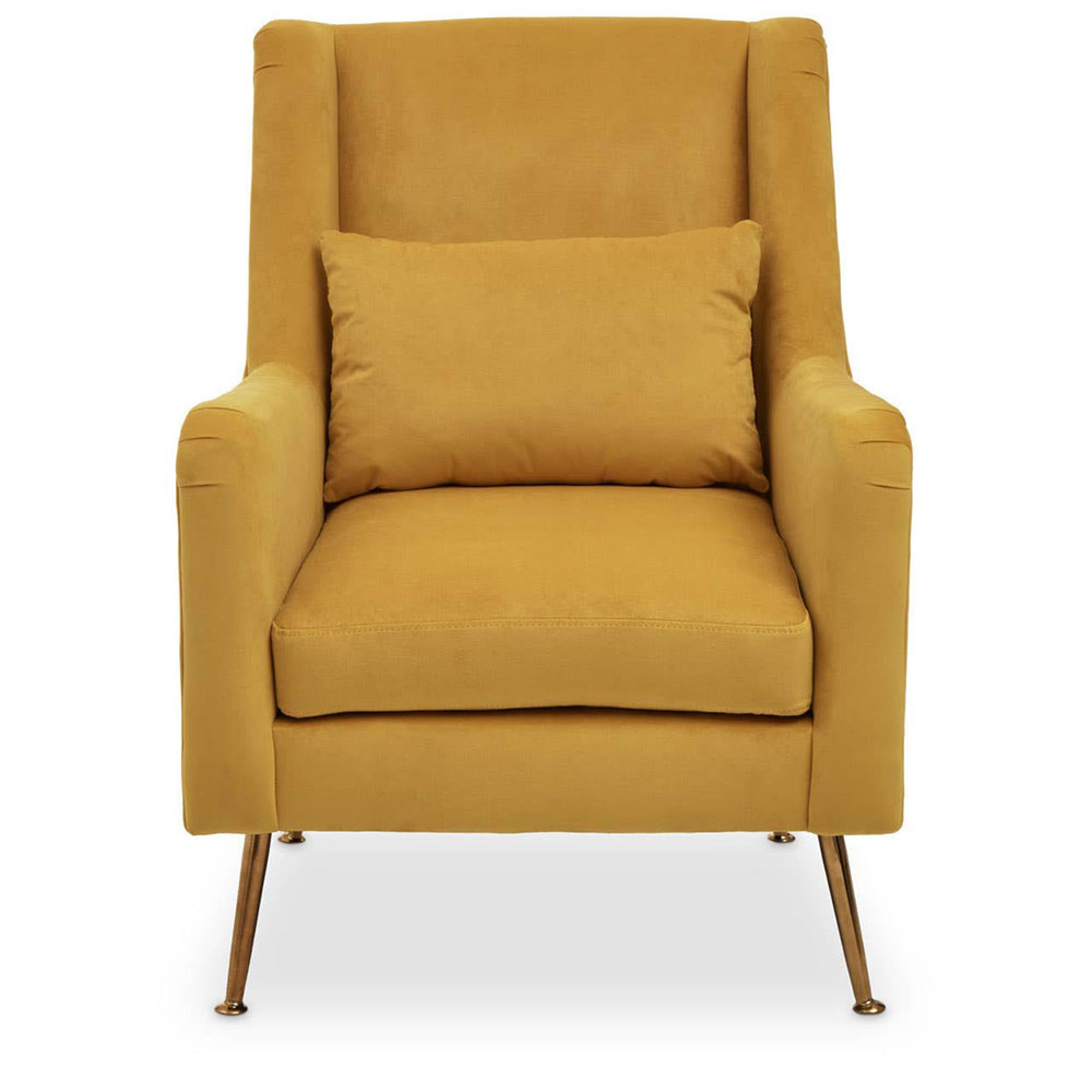 Doucet Armchair - Yellow Velvet Fabric with Gold Legs