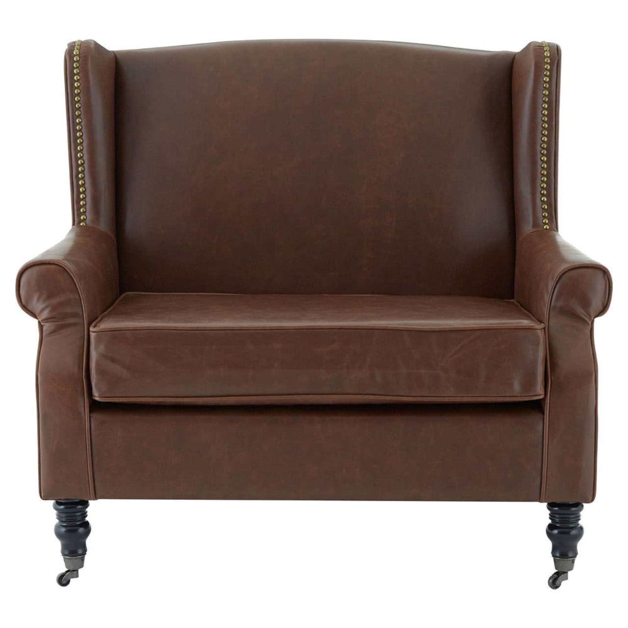 Fulham Armchair - Wing - Brown Faux Leather