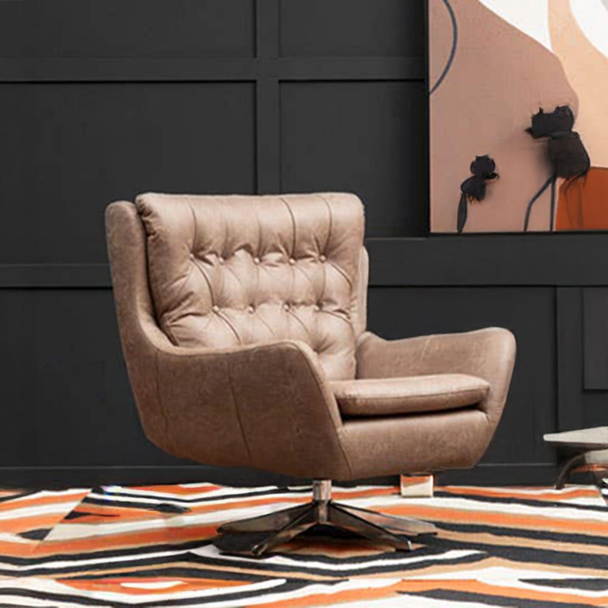 Harold Armchair - Swivel - Brown Faux Leather