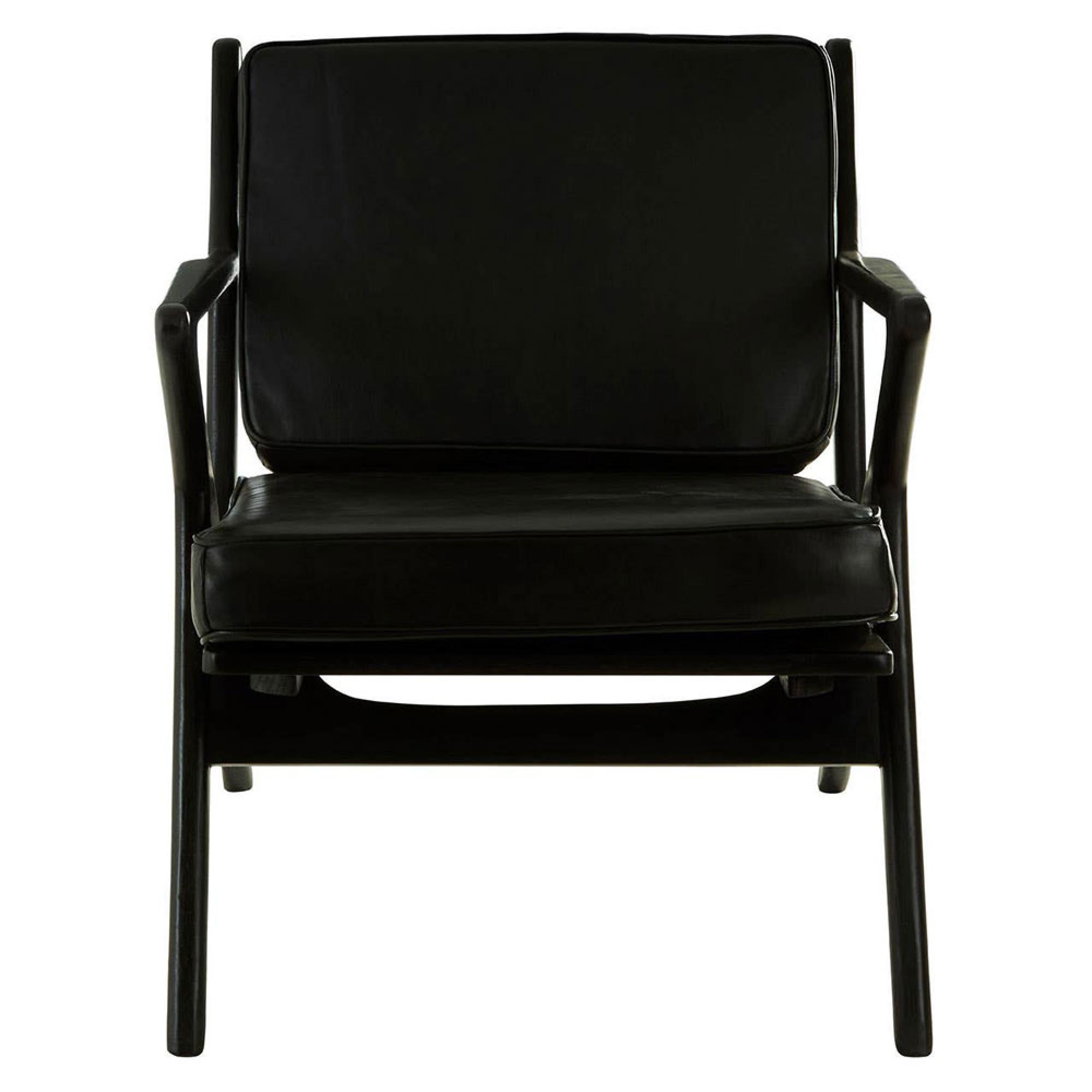 Kendari Armchair - Black Leather with Teak Wood