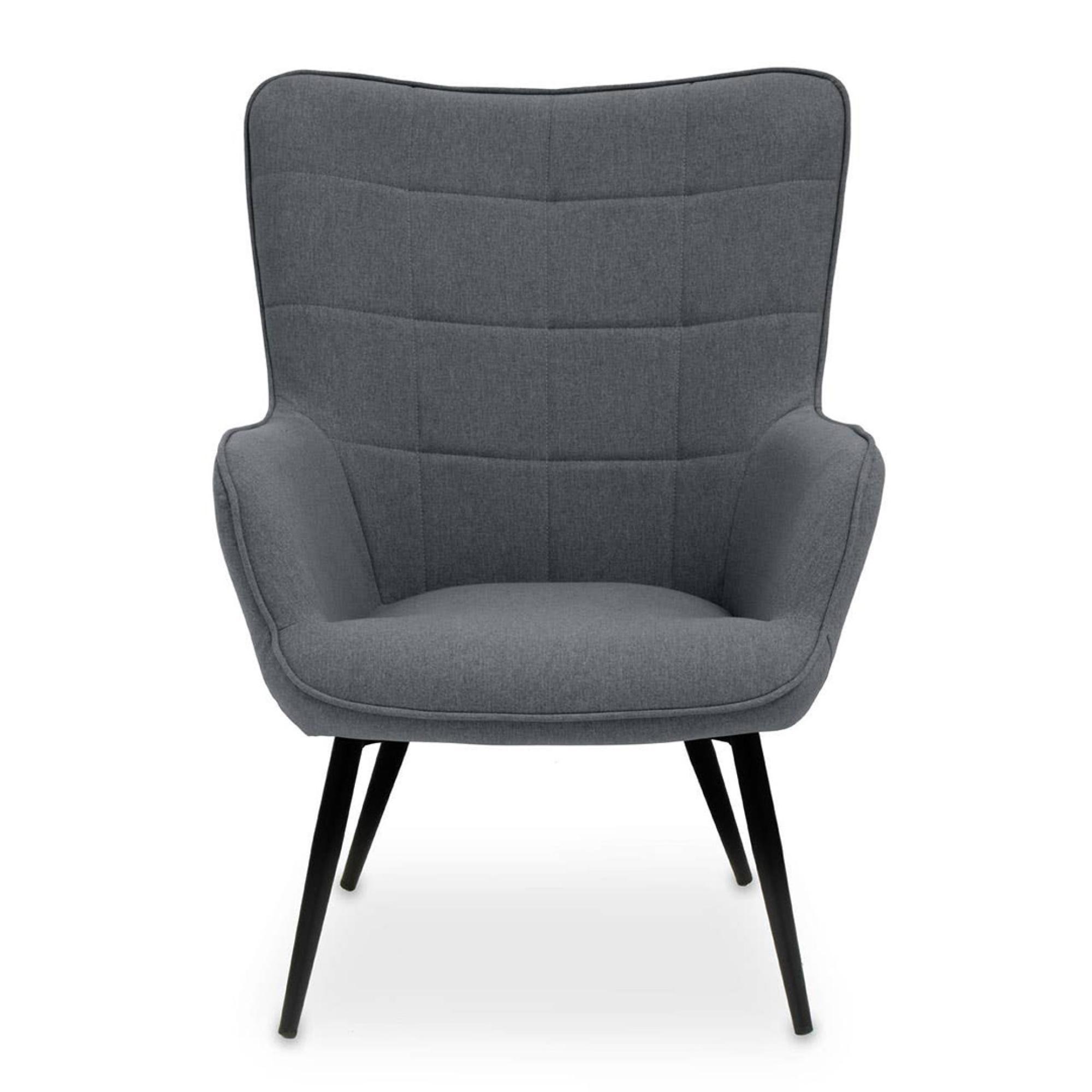 Stockholm Armchair - Grey Fabric with Black Metal Legs